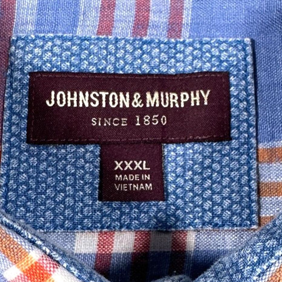 Johnston & Murphy Johnston & Murphy Men's Short Sleeve Linen Shirt 3XL Blue Orange Plaid Summer Casual Size US XXL / EU 58 / 5 - 7 Thumbnail