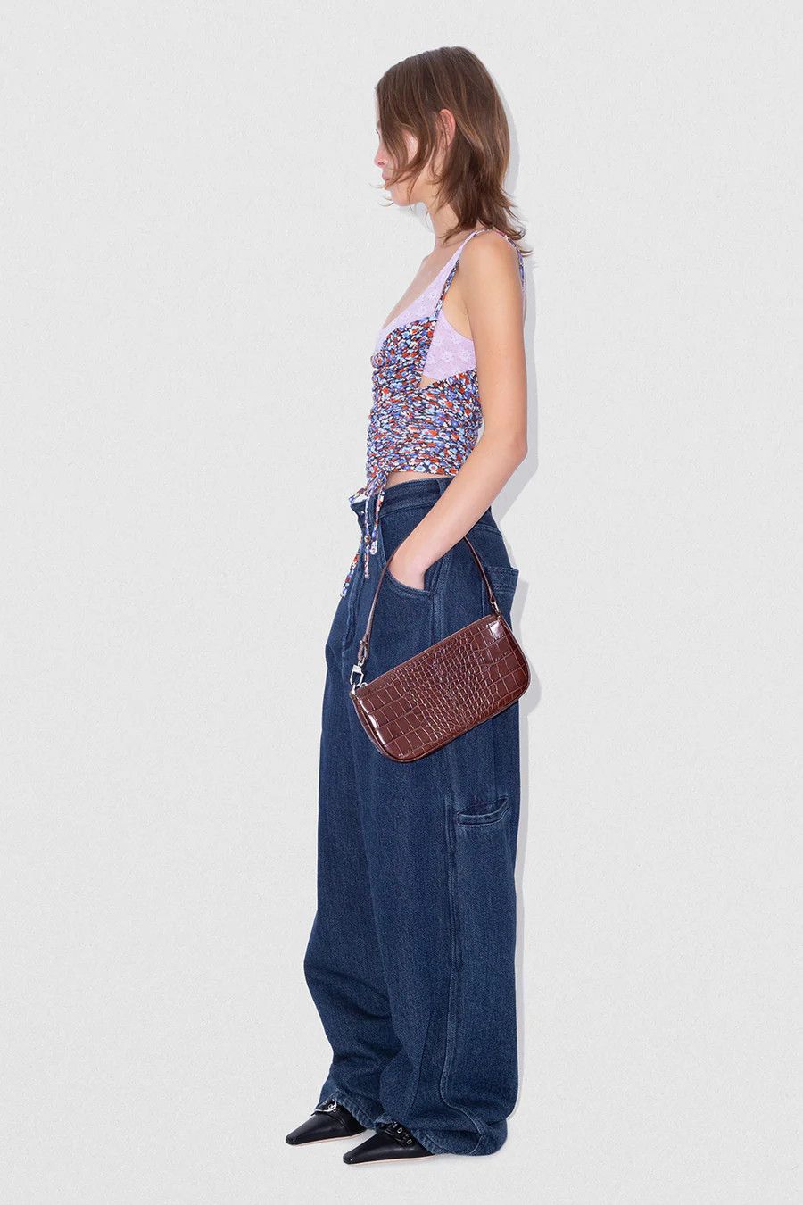 By Far o1mle1224 Size: OS/Croco Embossed Leather Bag Burgandy Size ONE SIZE - 4 Thumbnail