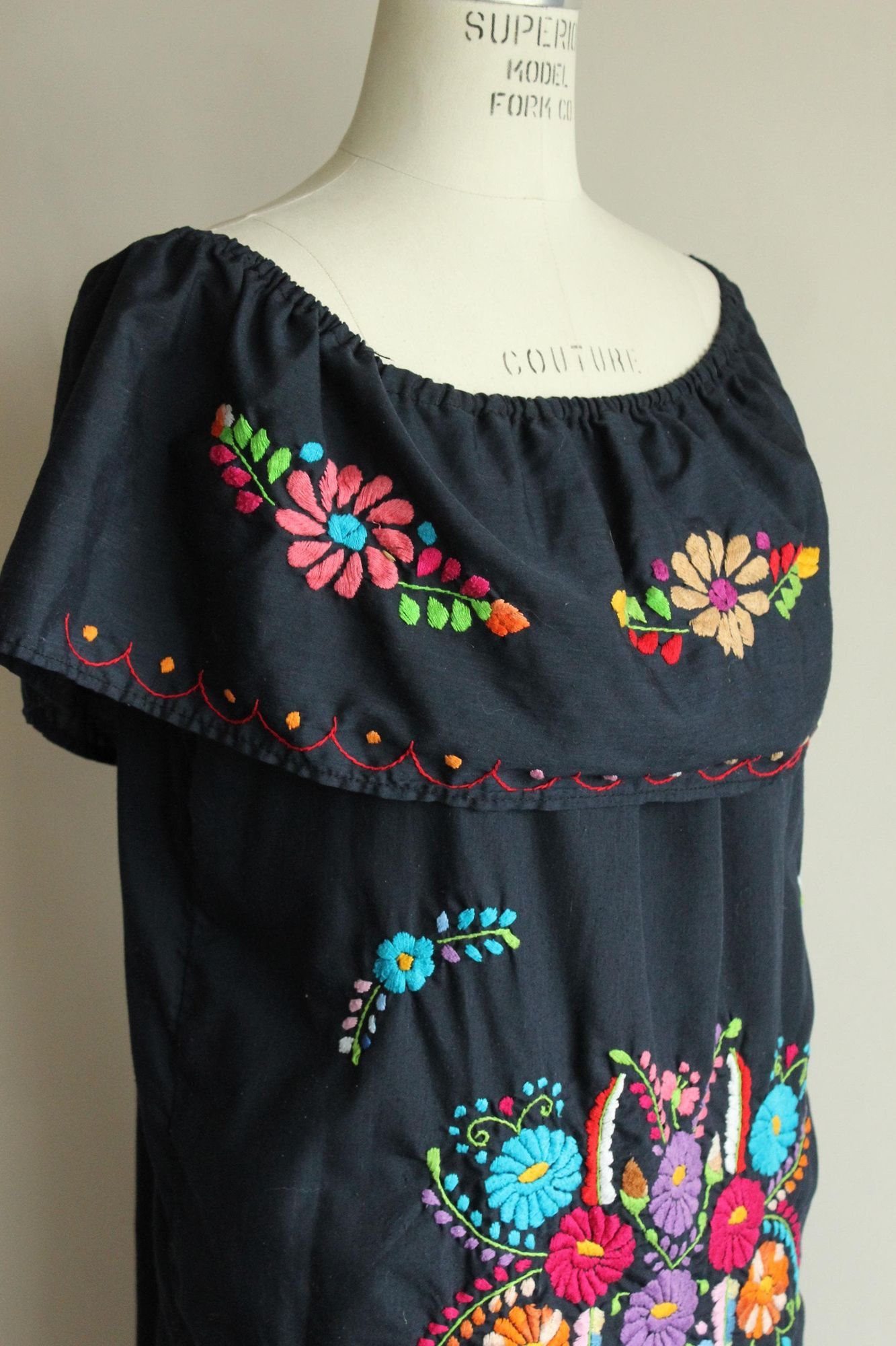 Vintage Vintage 1980s 1990s Dress, Volup Navy Blue Mexican Oaxaca Em Size XL / US 12-14 / IT 48-50 - 4 Thumbnail