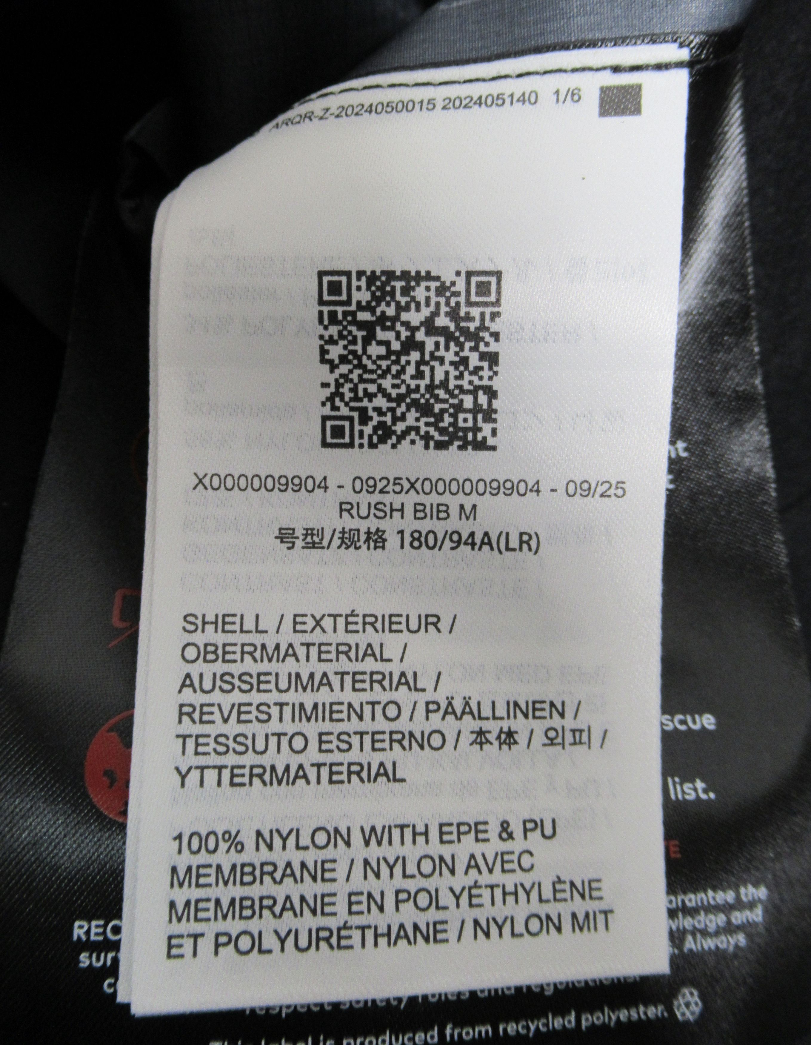 Arc'teryx Arc'teryx Men's Rush Bib Pant Black Size L Size US 39 - 9 Thumbnail