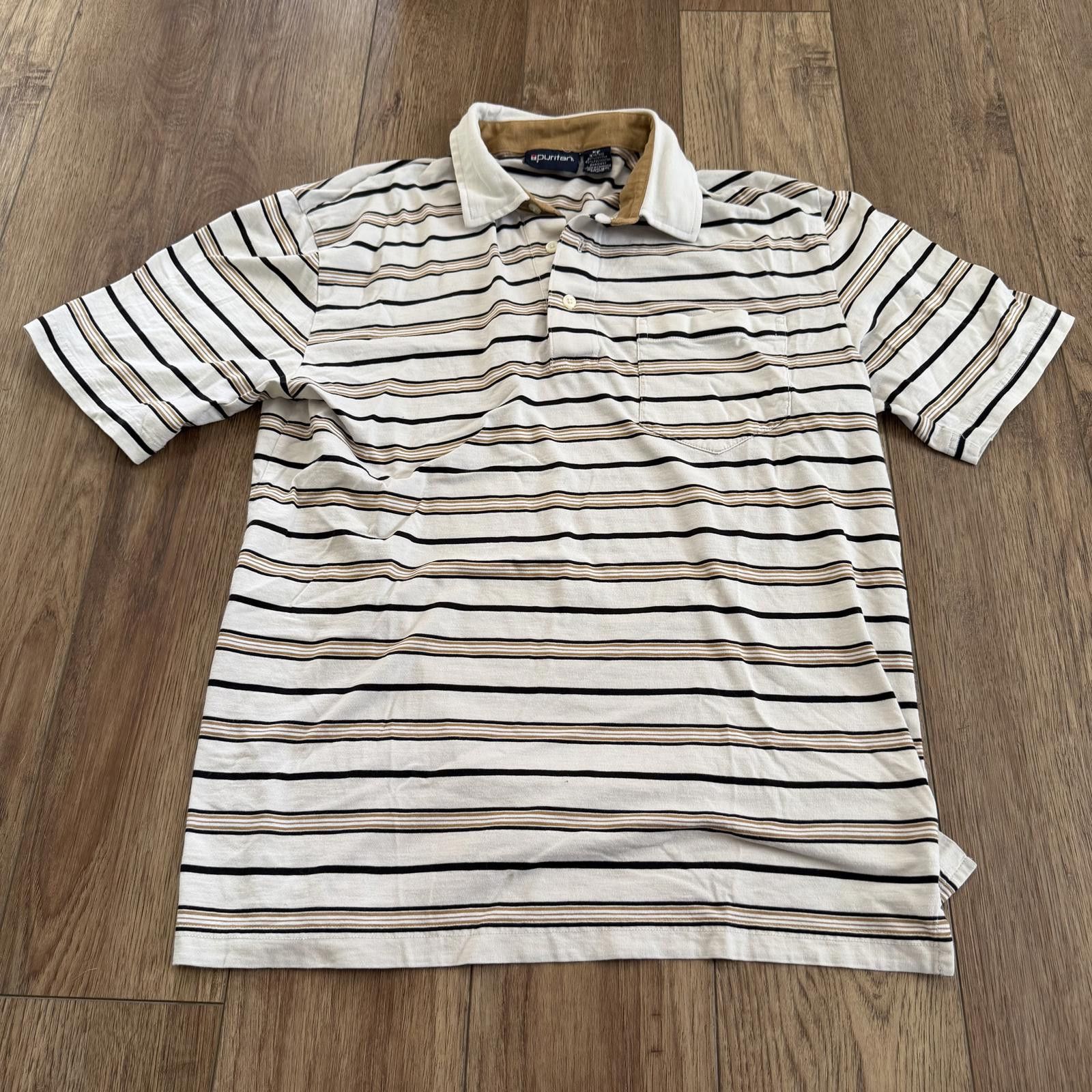 Puritan Vintage 90s Puritan Striped Polo Pocket Shirt Size US M / EU 48-50 / 2 - 1 Thumbnail