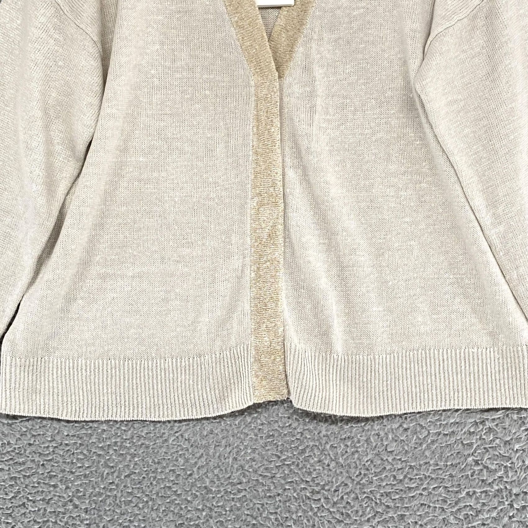 Eileen Fisher Eileen Fisher Cardigan Sweater Womens PL White Organic Linen V Neck Metallic Size L / US 10 / IT 46 - 3 Thumbnail