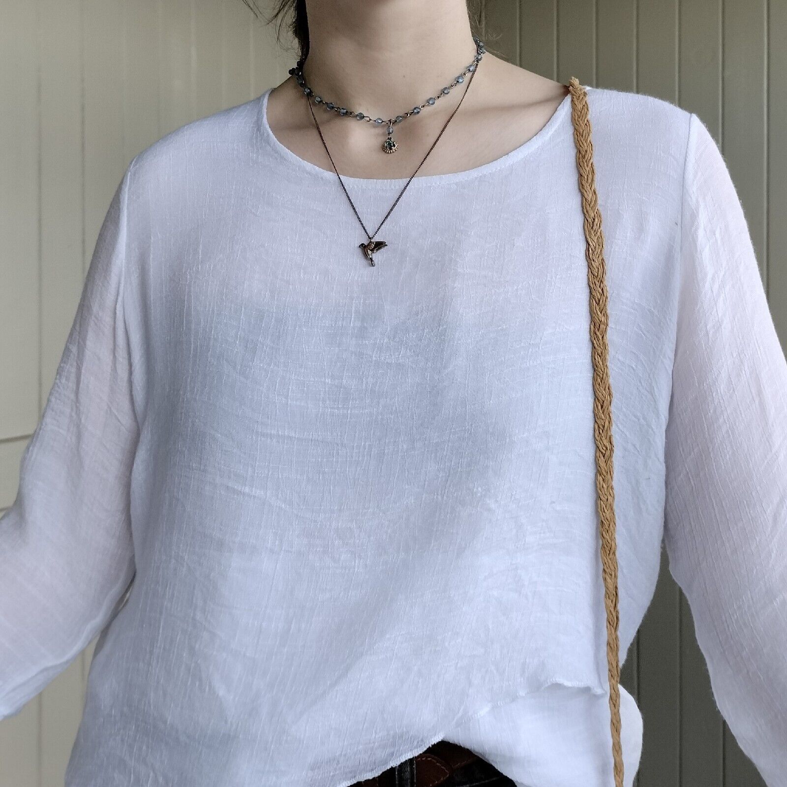 Designer Lilia Tunic Top White Linen Cotton Ethereal Size L / US 10 / IT 46 - 6 Thumbnail
