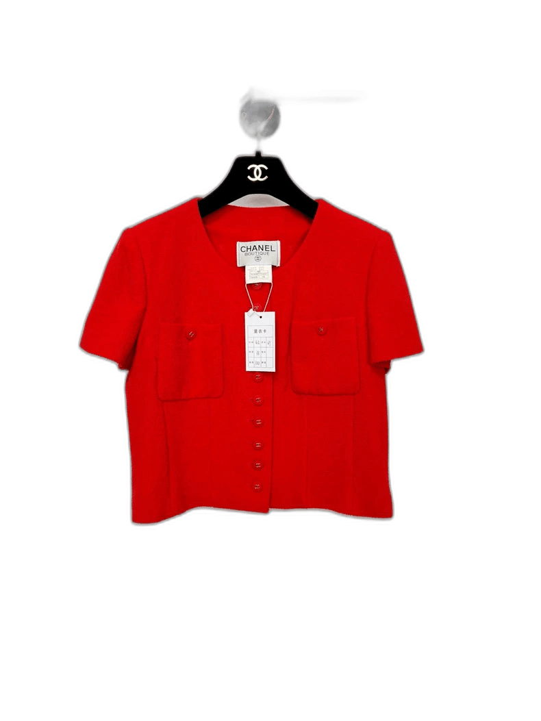 Chanel Chanel Red Short Sleeve Wool Top Size L / US 10 / IT 46 - 1 Thumbnail
