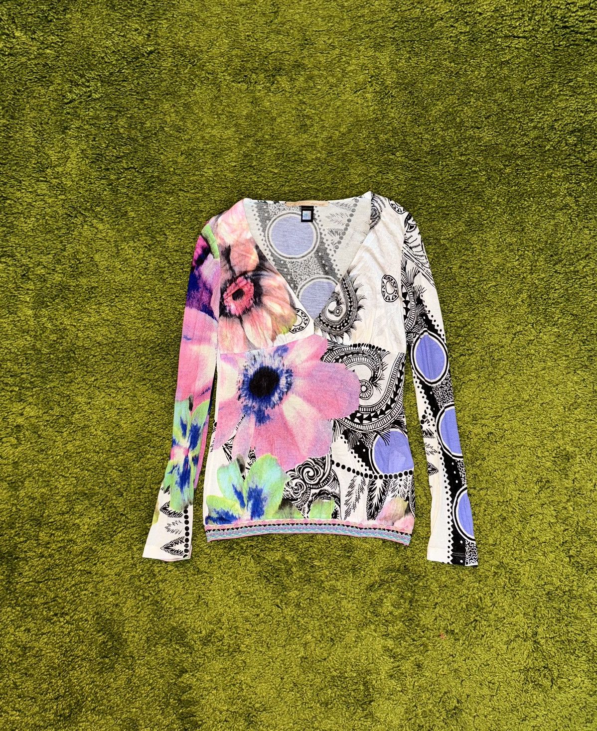 Just Cavalli × Roberto Cavalli Roberto Cavalli 2000s vintage floral pattern Y2K longsleeve Size M / US 6-8 / IT 42-44 - 1 Thumbnail
