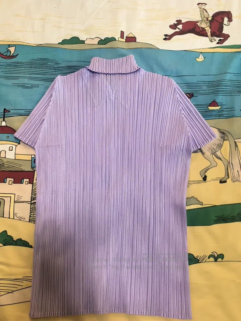 Issey Miyake Issey Miyake Light Purple Ruched Lapel Short-Sleeve Top Size L / US 10 / IT 46 - 5 Thumbnail