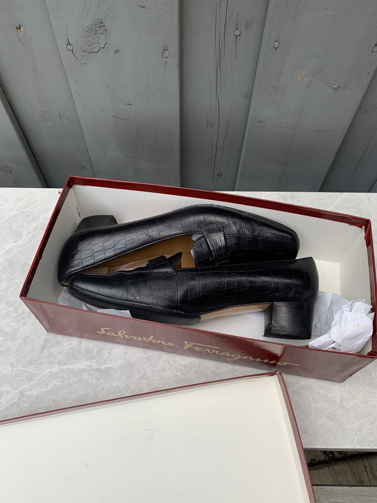 Salvatore Ferragamo × Vintage Vintage Salvatore Ferragamo Boutique Croc Leather Square Toe Size US 6.5 / IT 36.5 - 14 Thumbnail