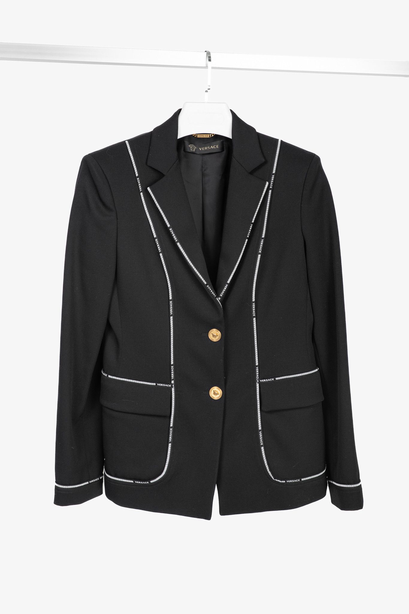 Versace Versace Black Wool Logo-Tape Blazer Size M / US 6-8 / IT 42-44 - 1 Thumbnail