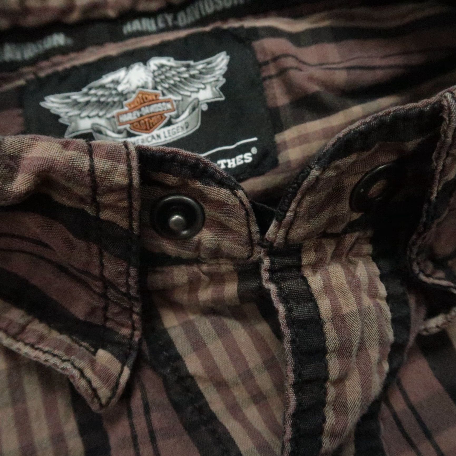 Harley Davidson VINTAGE Harley-Davidson Men's Shirt Short Sleeve Plaid Casual Travel Brown Cotton Large Size US L / EU 52-54 / 3 - 6 Thumbnail