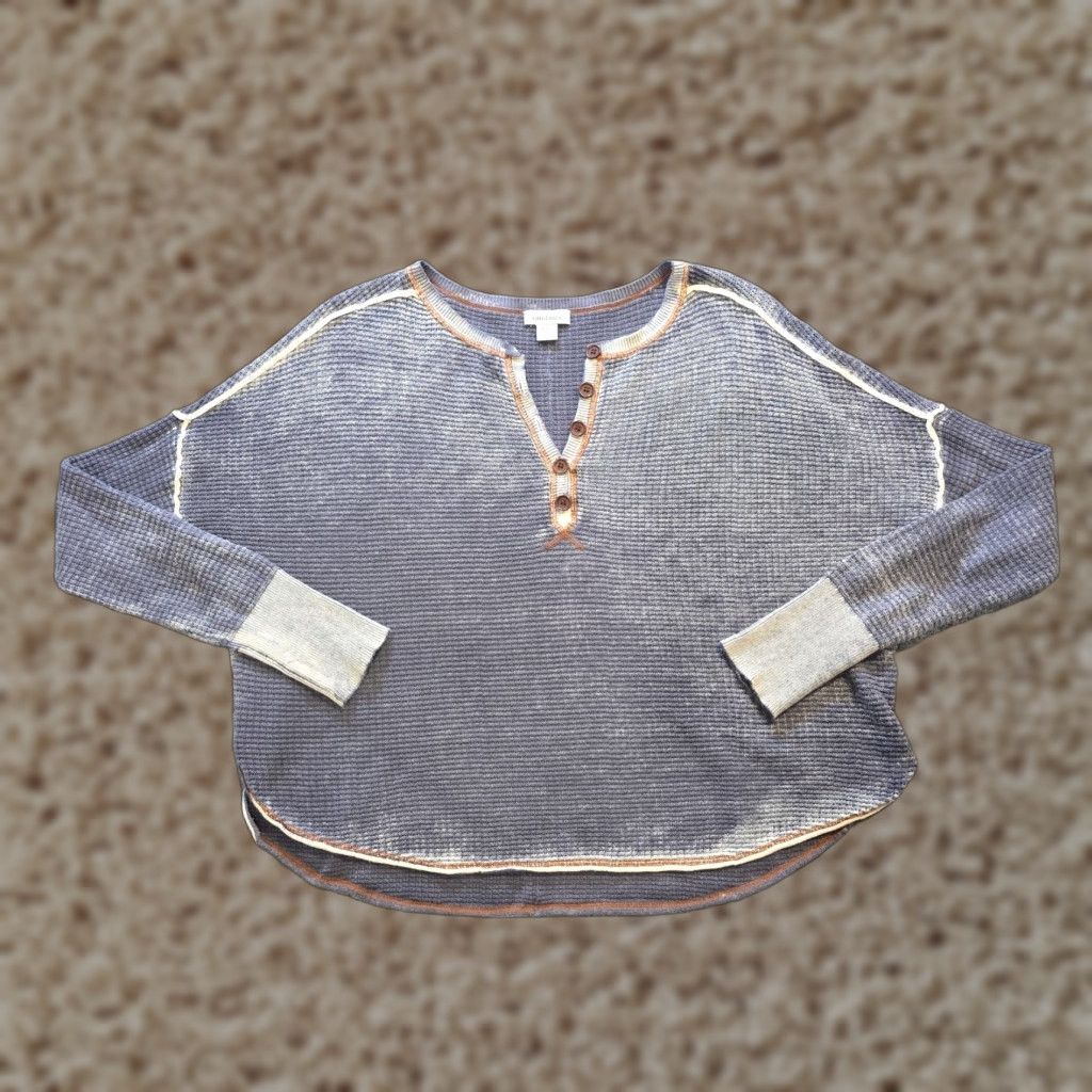 Vintage Sundance Top Womens XS Petite Gray Thermal Henley Oversized Boxy Casual Shirt Size XS / US 0-2 / IT 36-38 - 1 Thumbnail