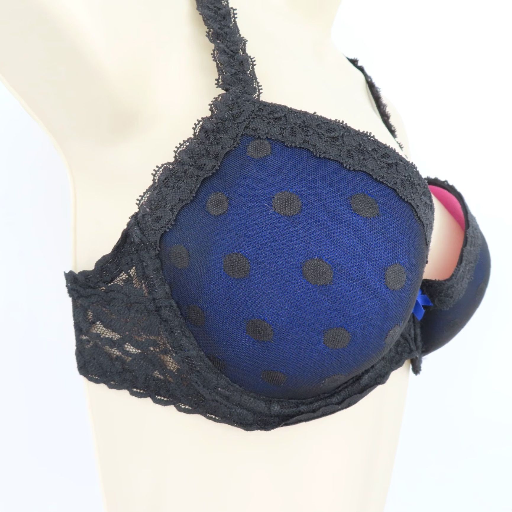 Victoria's Secret PINK Victoria's Secret Bra Demi Underwired Lace Wing 34C Black Polka Dot Dotted Wired Adjustable Straps 34 Cup C Women) Size ONE SIZE - 2 Thumbnail