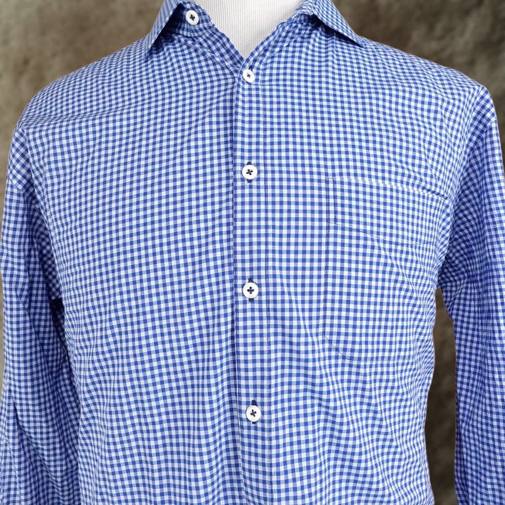 Billy Reid Billy Reid Shirt Mens XL Blue Check Long Sleeve Button-Up Collared Woven Regular Cut Size US XL / EU 56 / 4 - 1 Thumbnail