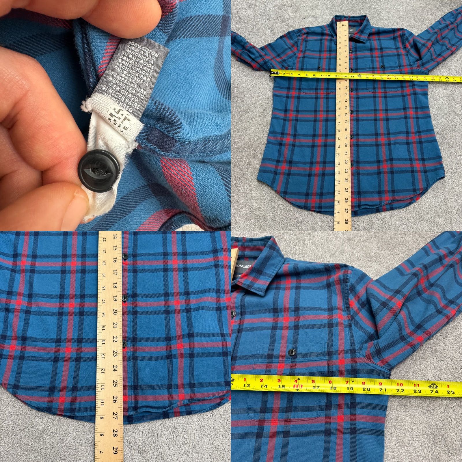 Bonobos Bonobos Slim Flannel Shirt Mens M Blue Plaid Long Sleeve Button-Up Classic, Preppy, Cotton Full Size Regular Size US M / EU 48-50 / 2 - 8 Thumbnail