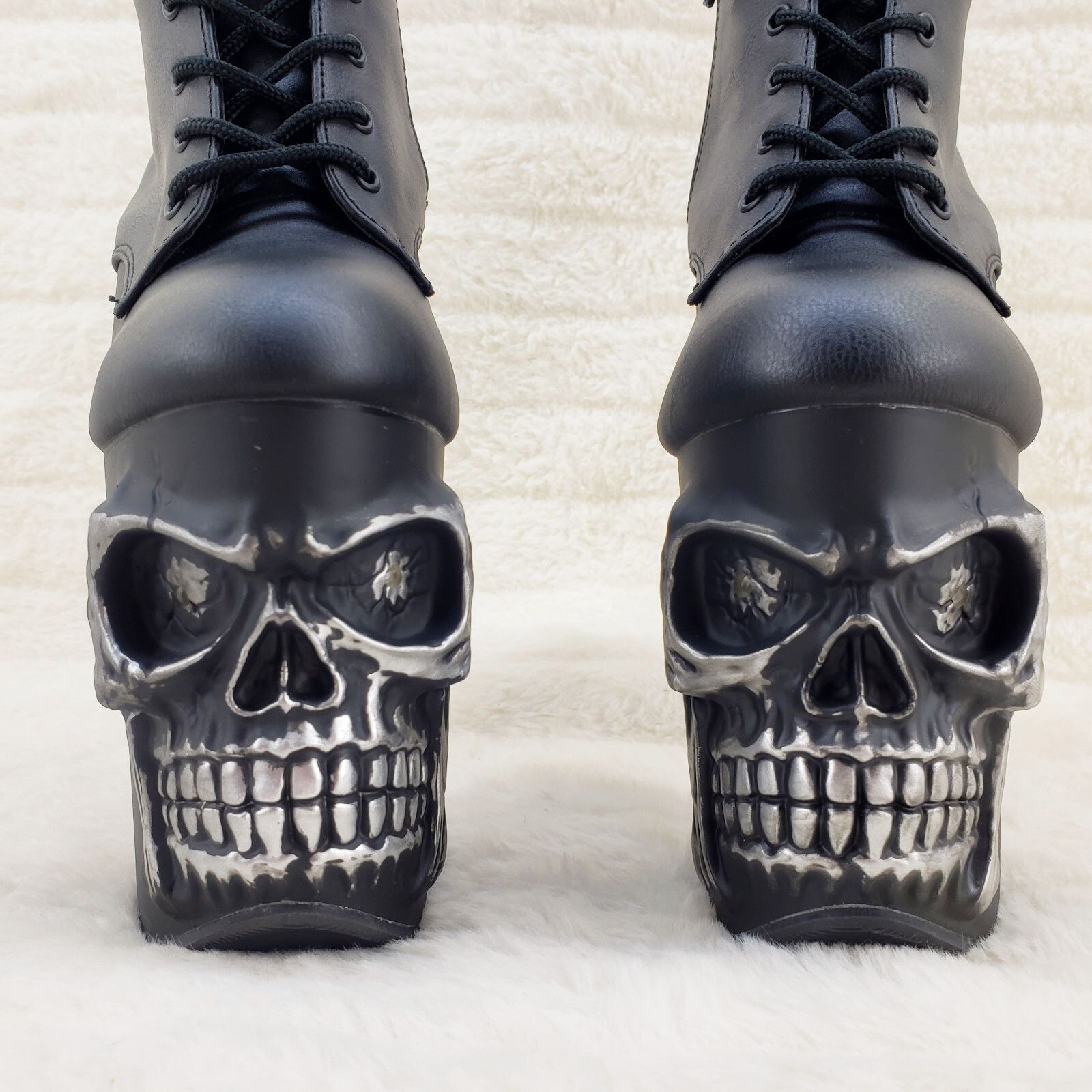 Other Rapture Black Skull & Bones 8" High Heel Platform Ankle Boot Size US 8 / IT 38 - 3 Thumbnail