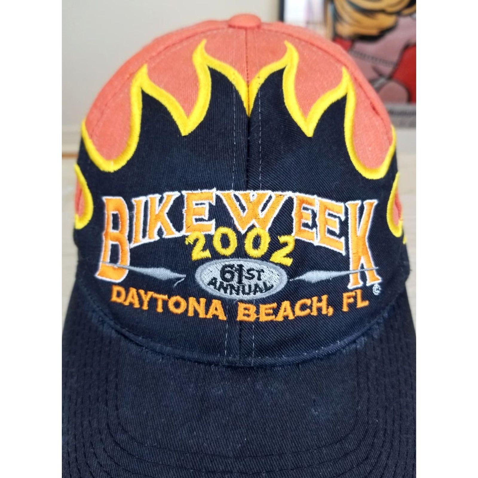 Vintage VINTAGE 2002 BIKE WEEK DAYTONA BEACH FLORIDA FLAME MOTOTCYCLE EVENT HAT CAP Mens One Size Orange Baseball Cap GOOD CONDITION Size ONE SIZE - 2 Thumbnail