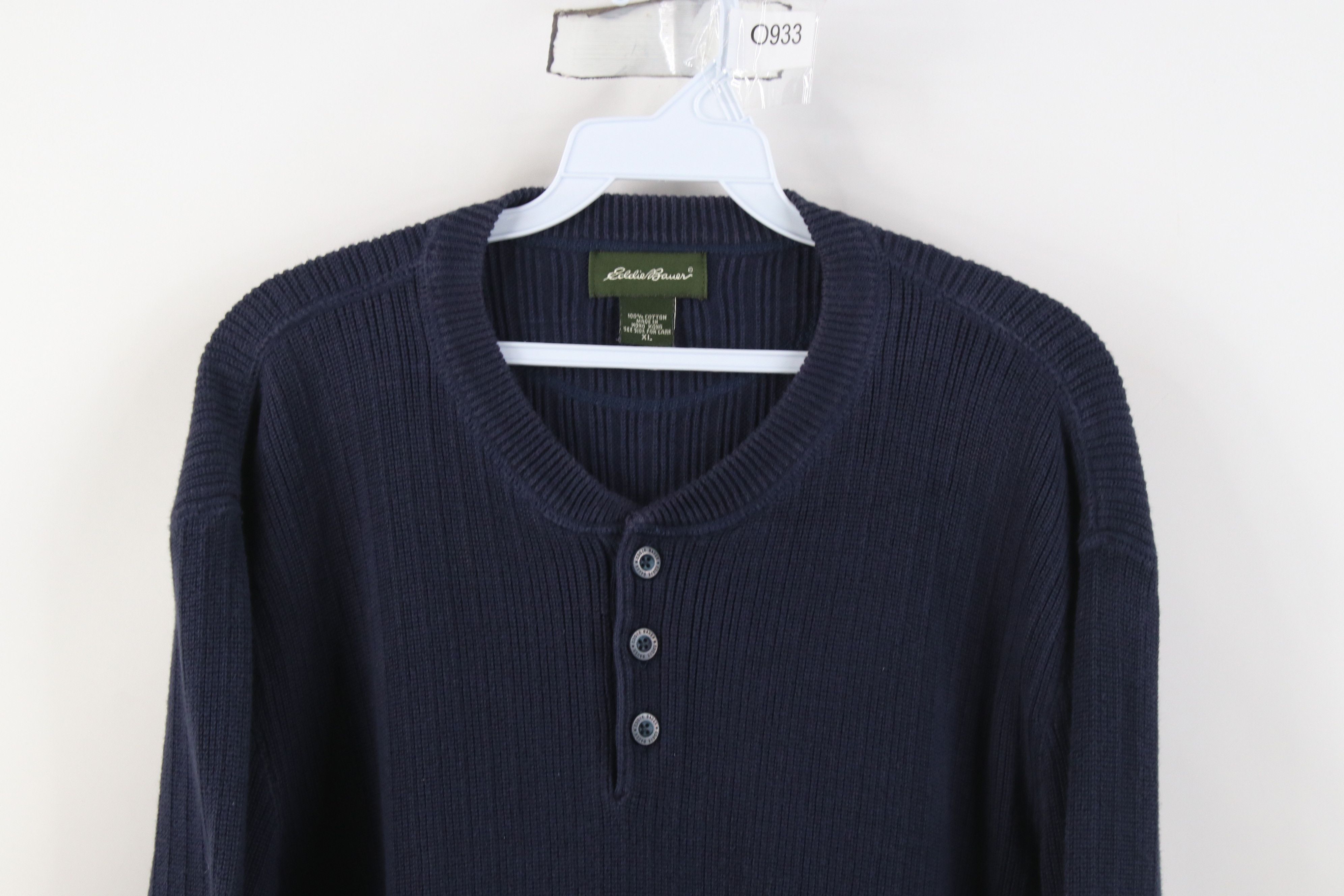 Eddie Bauer Vintage 90s Y2K Eddie Bauer Ribbed Knit Henley Sweater Blue Size US XL / EU 56 / 4 - 2 Thumbnail