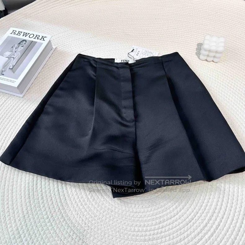 Fendi Black A Line Mulberry Silk High Waisted Shorts
