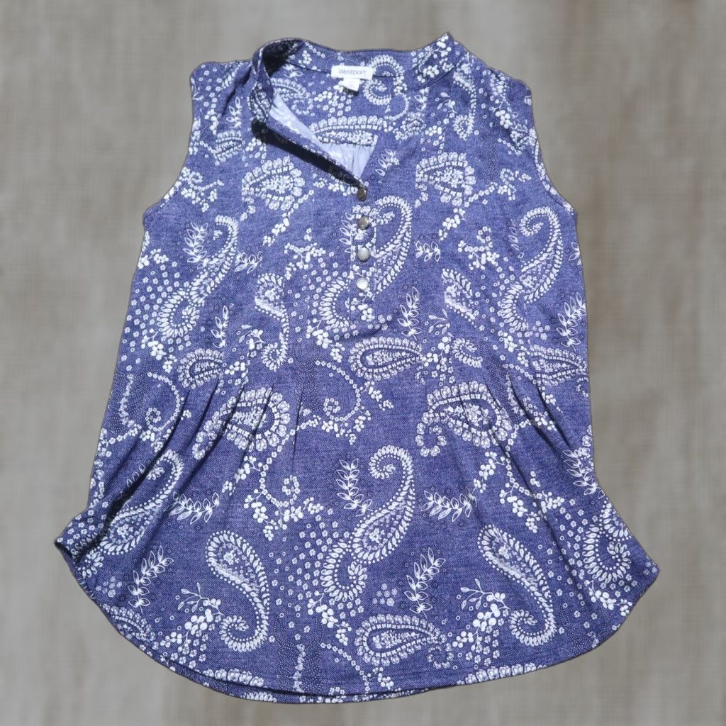 Vintage Westport Shirt Womens XS Blue Paisley V-Neck Button-Up Sleeveless T-Shirt Adult Regular Size XS / US 0-2 / IT 36-38 - 1 Thumbnail