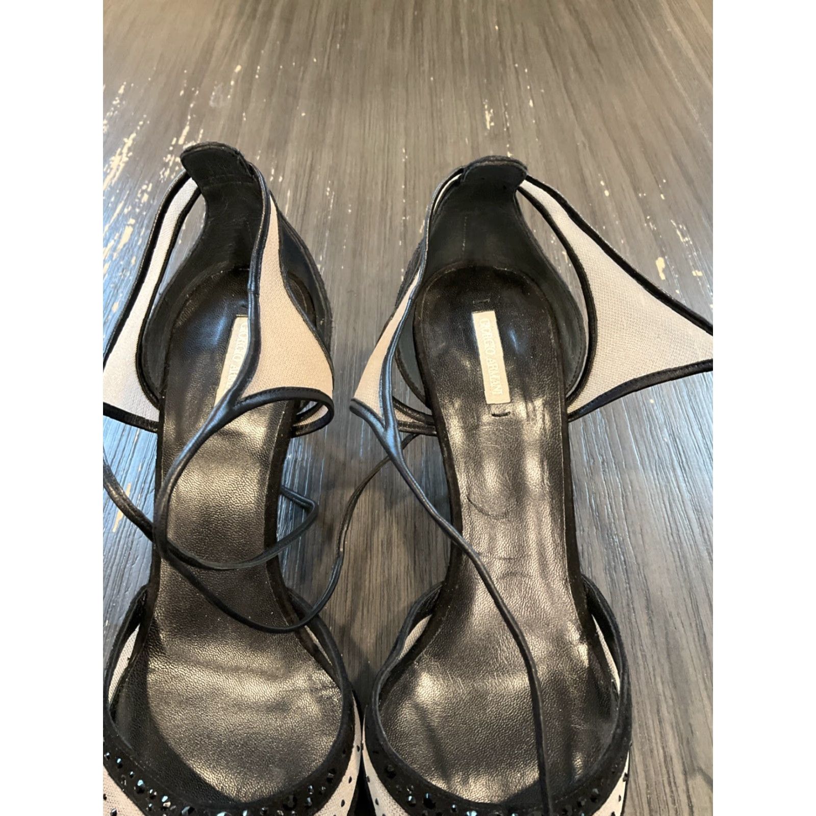 Giorgio Armani Giorgio Armani Black Leather Lace Pump Womens Size 39.5 9.5 Stiletto Almond Toe Patent Leather White Stitch Size US 10 / IT 40 - 6 Thumbnail