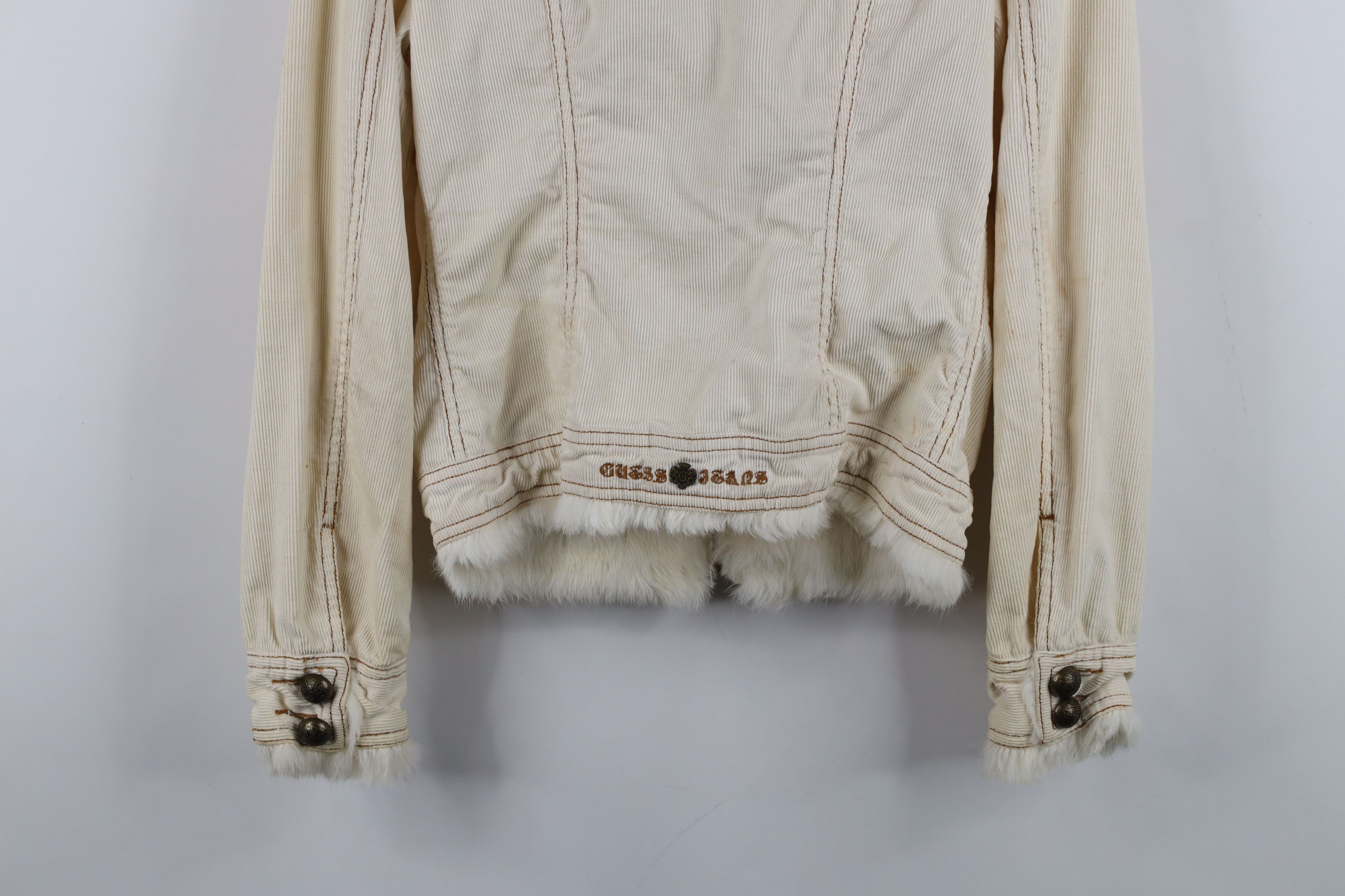Guess Vintage 90s Y2K Guess Rabbit Corduroy Trucker Jacket Cream Size XS / US 0-2 / IT 36-38 - 17 Thumbnail