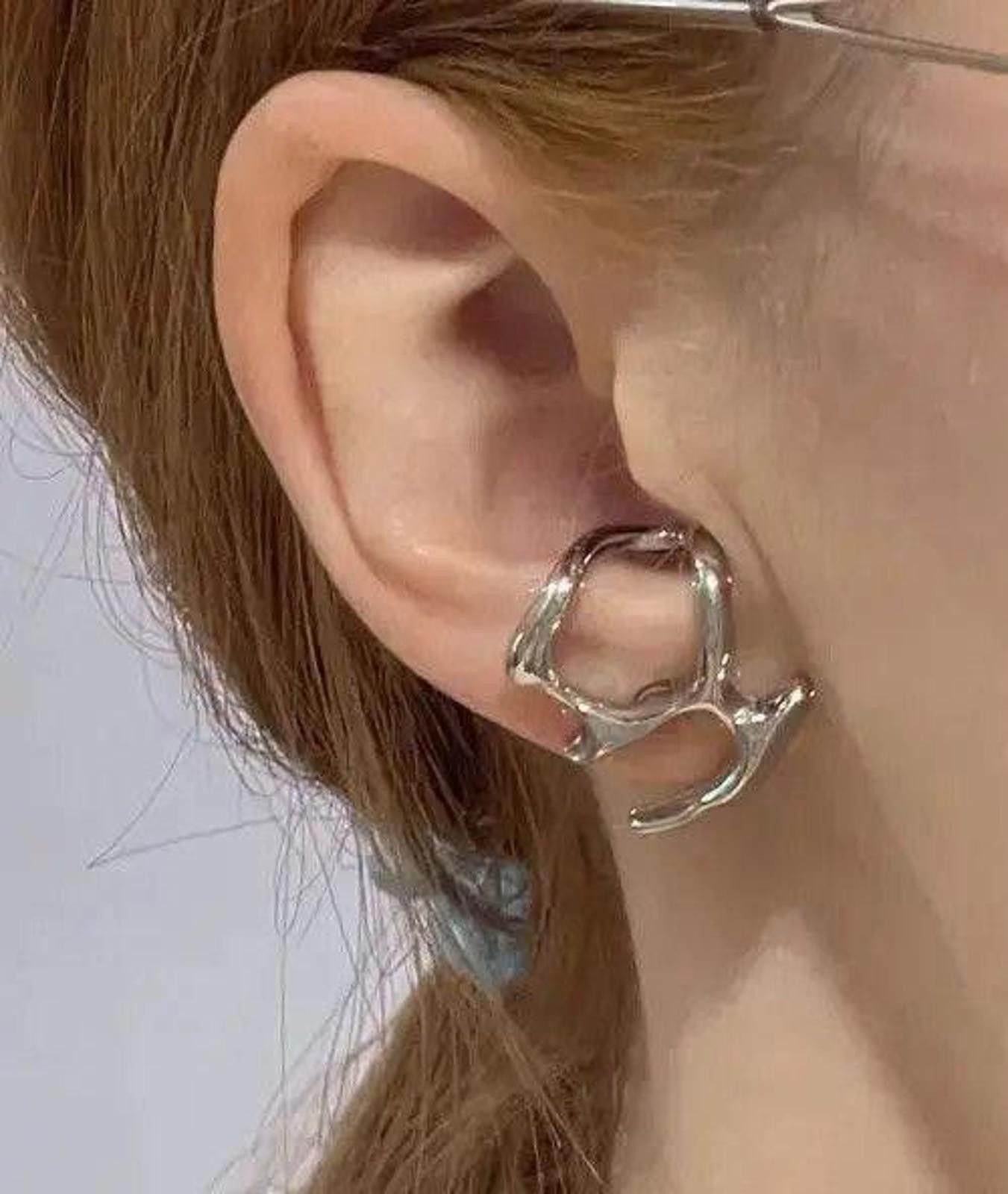 Jewelry Irregular Liquid Metal Hollow Earrings in Silver, Men's
