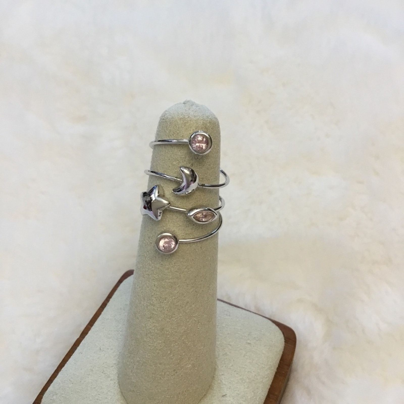 Other Silver Star, Moon & Pink Crystals Ring Size ONE SIZE - 1 Thumbnail