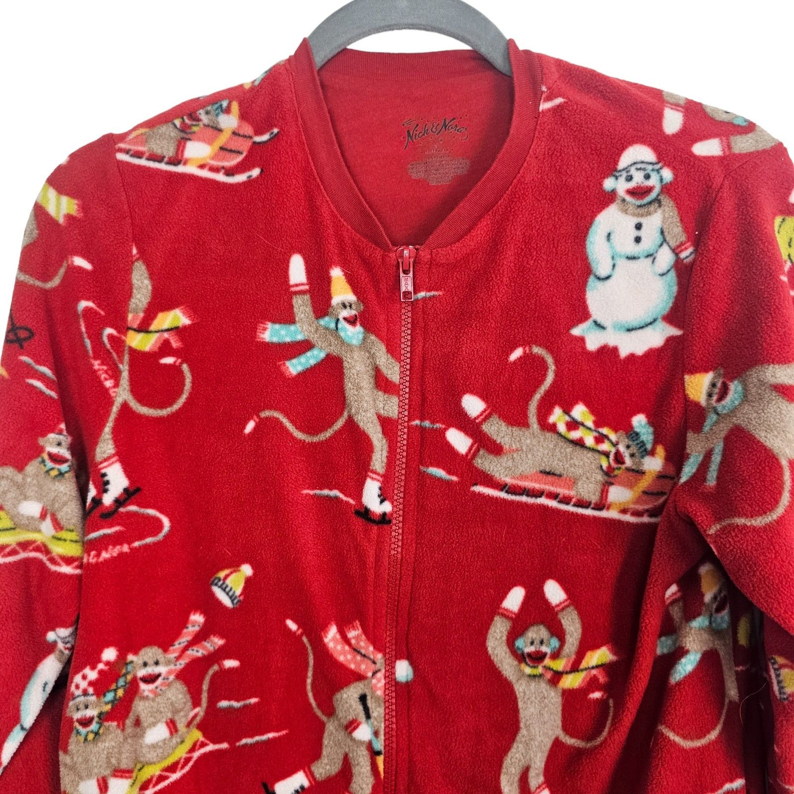 Nickelodeon Nick & Nora Womens Sledding Monkeys 1Pc Fleece Pajamas Sz S Size 38" / US 16 / IT 52 - 2 Thumbnail