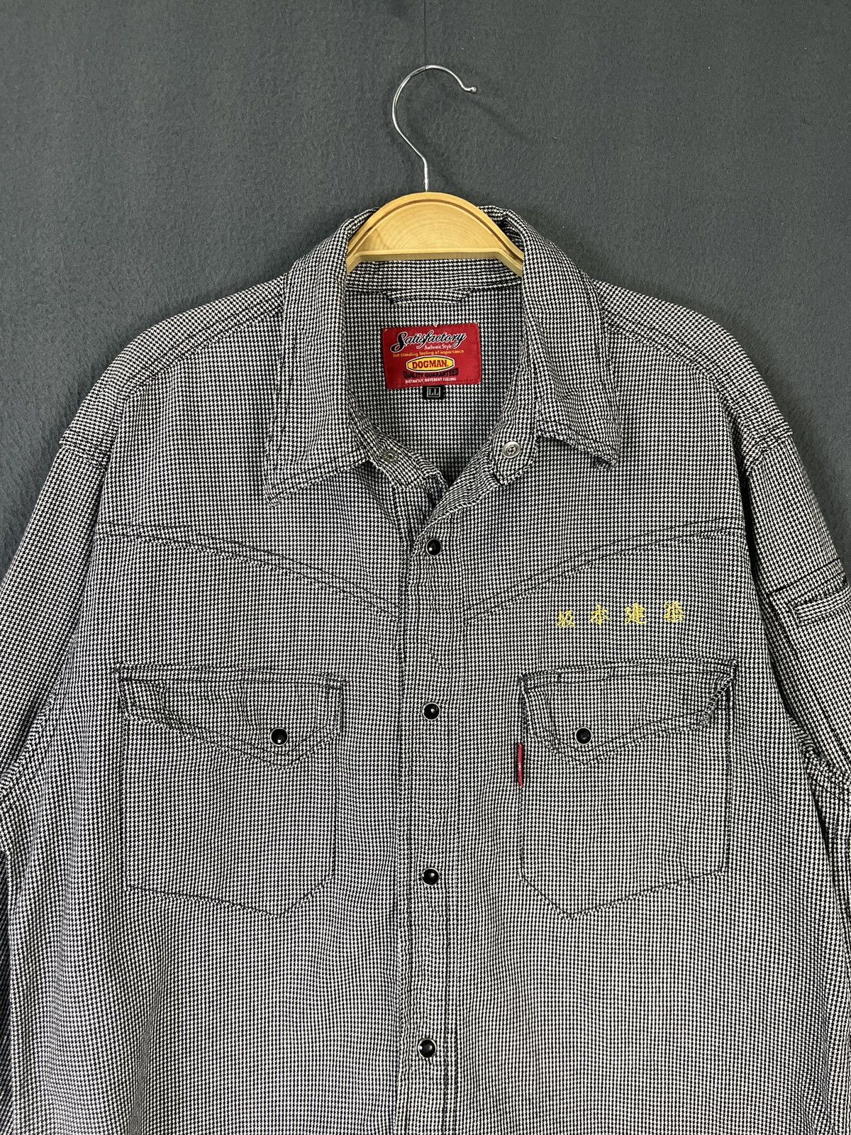 Japanese Brand Dogman Pearl Snap Button Houndstooth Long Sleeves Size US L / EU 52-54 / 3 - 4 Thumbnail