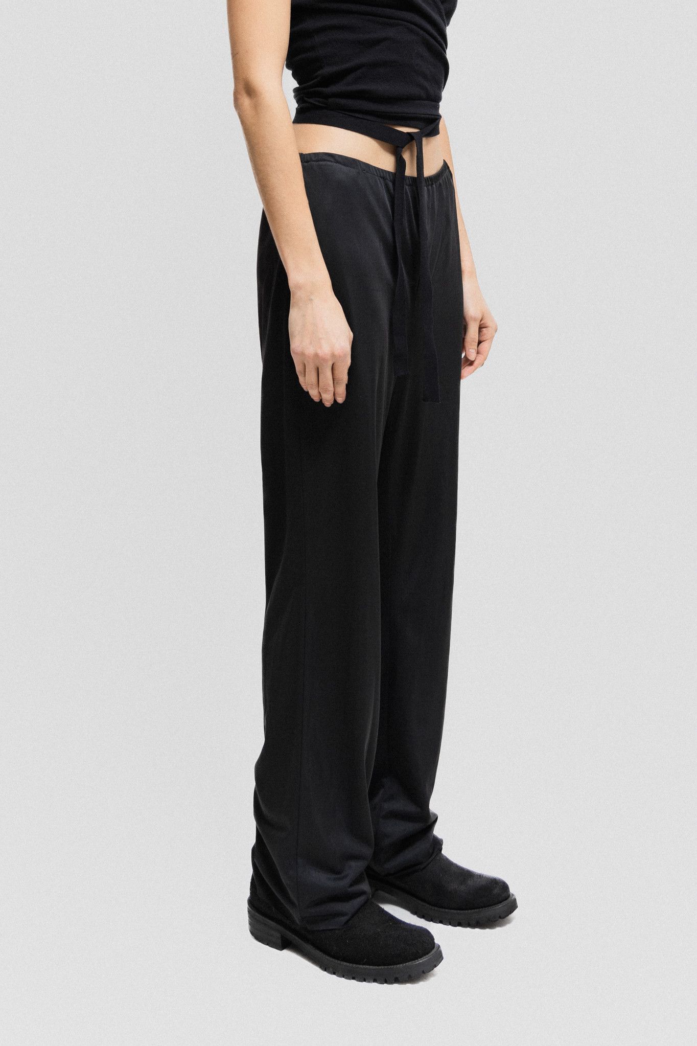 image of Maison Margiela White Label Silky Wide Pants With An Elastic Waist (90's) in Black, Women's (Size 2