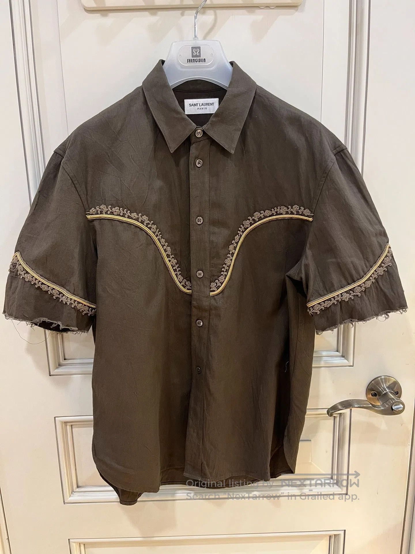 Saint Laurent Paris Saint Laurent Gold Embroidered Short-Sleeve Shirt. Size US M / EU 48-50 / 2 - 1 Thumbnail