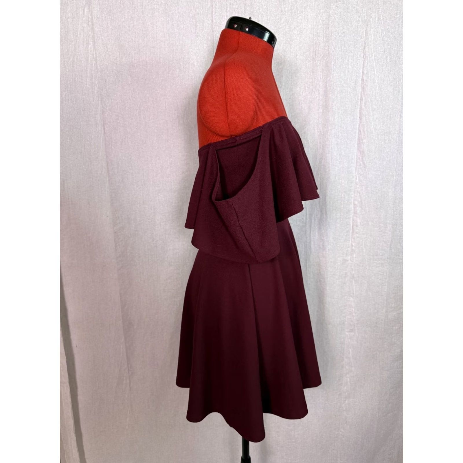 Vintage Windsor Women's Wrap Dress Burgundy Size S Off Shoulder Stretch Formal D912 Size S / US 4 / IT 40 - 6 Thumbnail