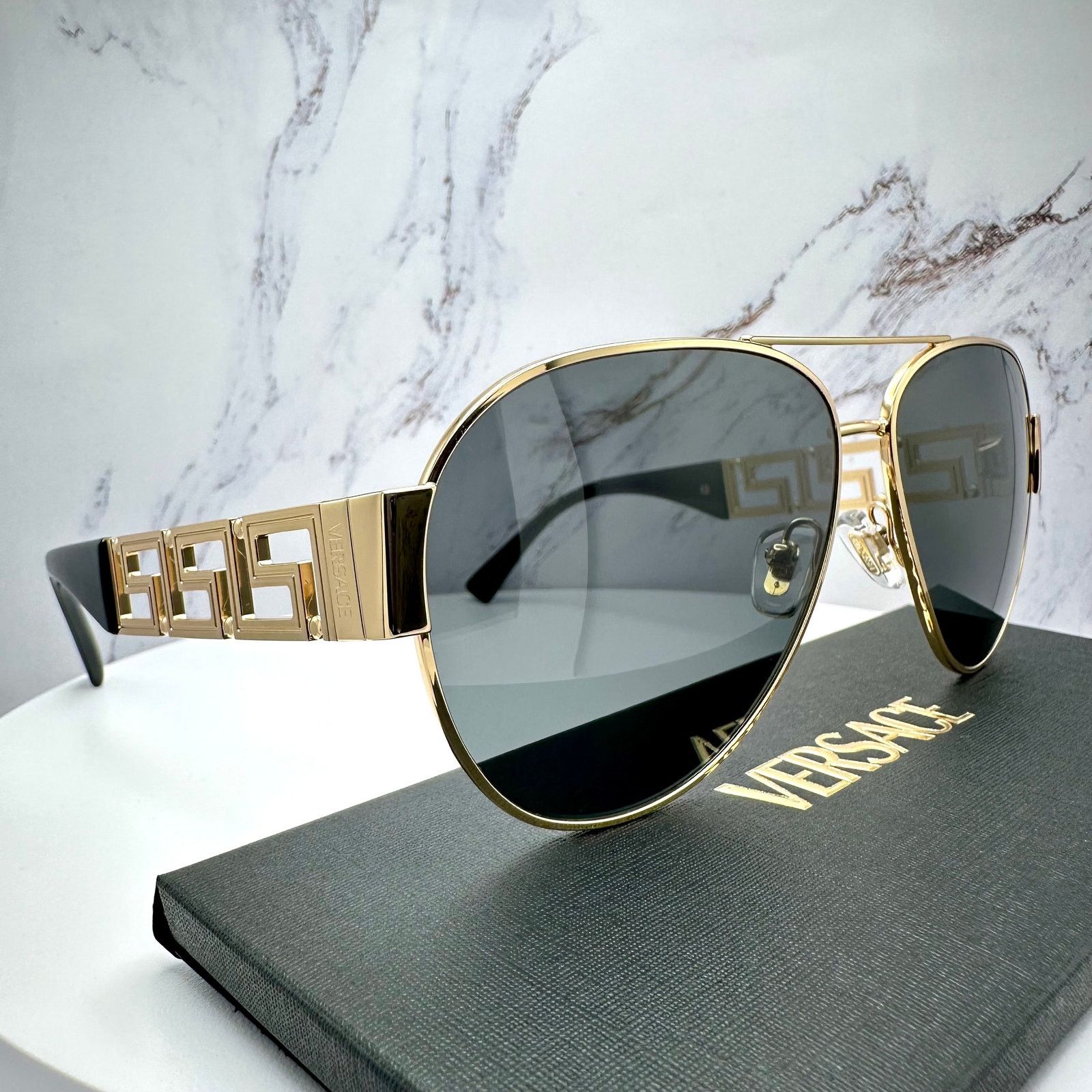 Versace New VERSACE Sunglasses Gold Aviator Pilot Metal Greca Logo Size ONE SIZE - 13 Thumbnail