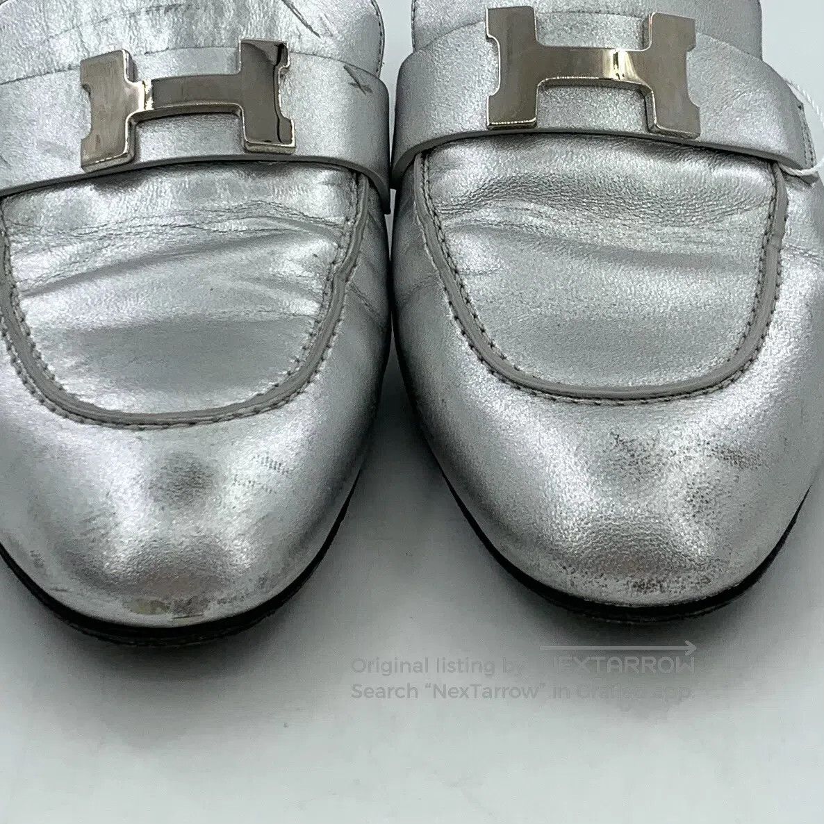 Hermes Hermes Silver goat leather casual flat back slipper| Size US 5.5 / IT 35.5 - 8 Thumbnail