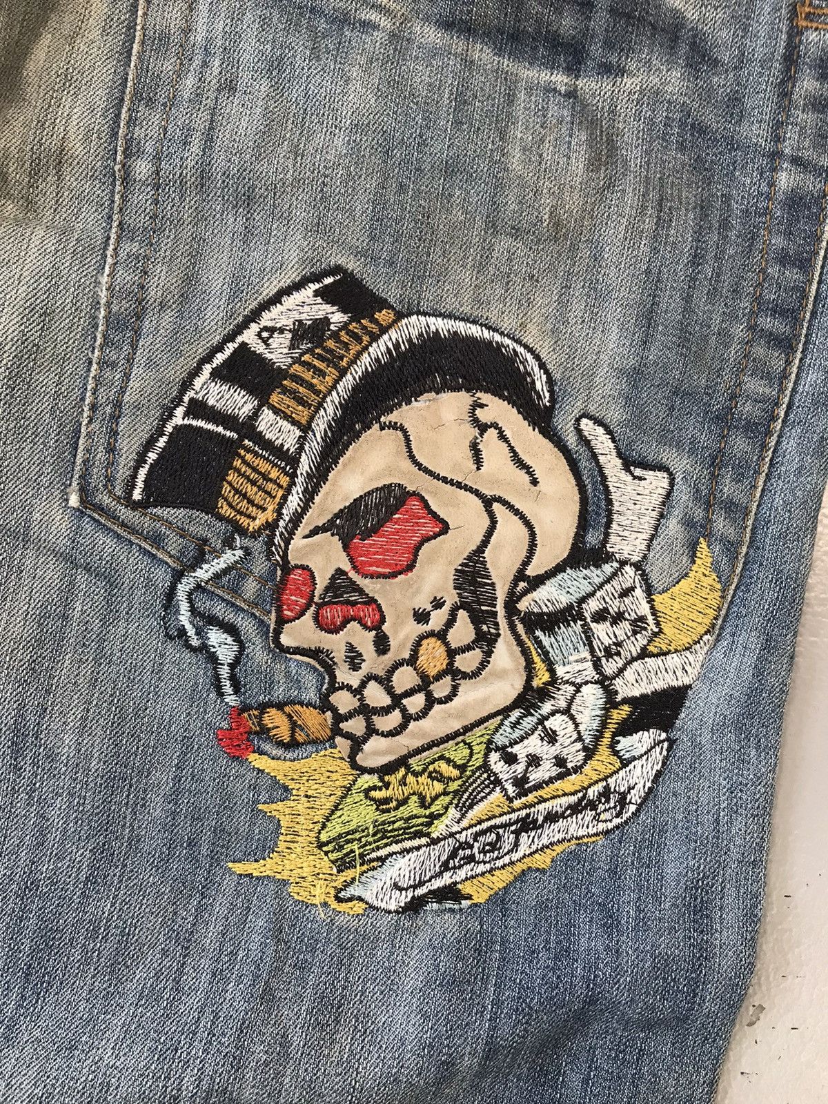 Christian Audigier × Ed Hardy × Vintage Rare vintage Ed hardy skull 💀 embroidered denim Size US 34 / EU 50 - 10 Thumbnail