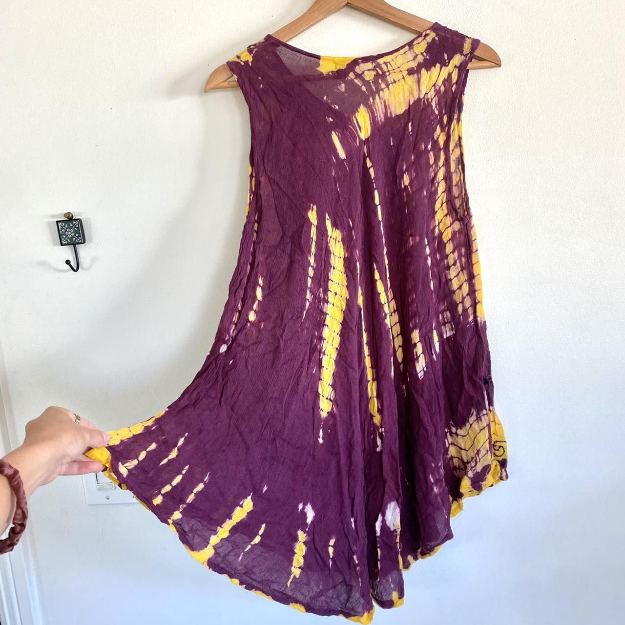 Vintage BOHEMIAN TIE DYE SUNFLOWER GOLD BURGUNDY DRESS MINI FLOWY Size ONE SIZE - 8 Thumbnail