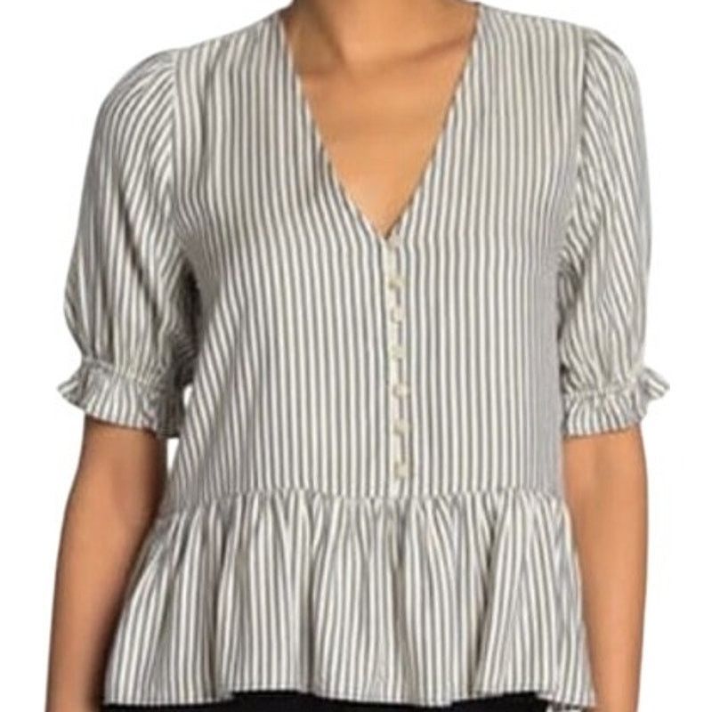 Madewell Madewell Courtyard Ruffle-Hem Blouse Top Striped Button M Size M / US 6-8 / IT 42-44 - 1 Thumbnail