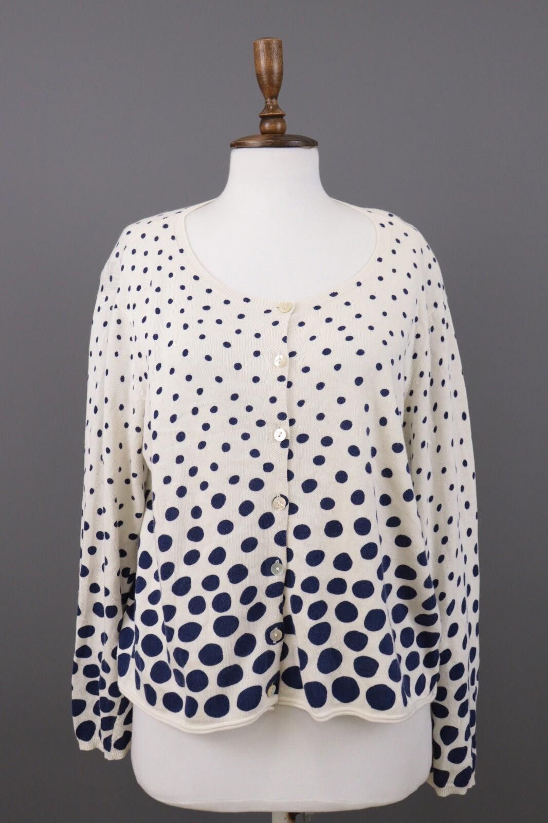 Designer Gudrun Sjoden White Polka Dot Knit Cardigan Sweater Size L Size L / US 10 / IT 46 - 1 Thumbnail