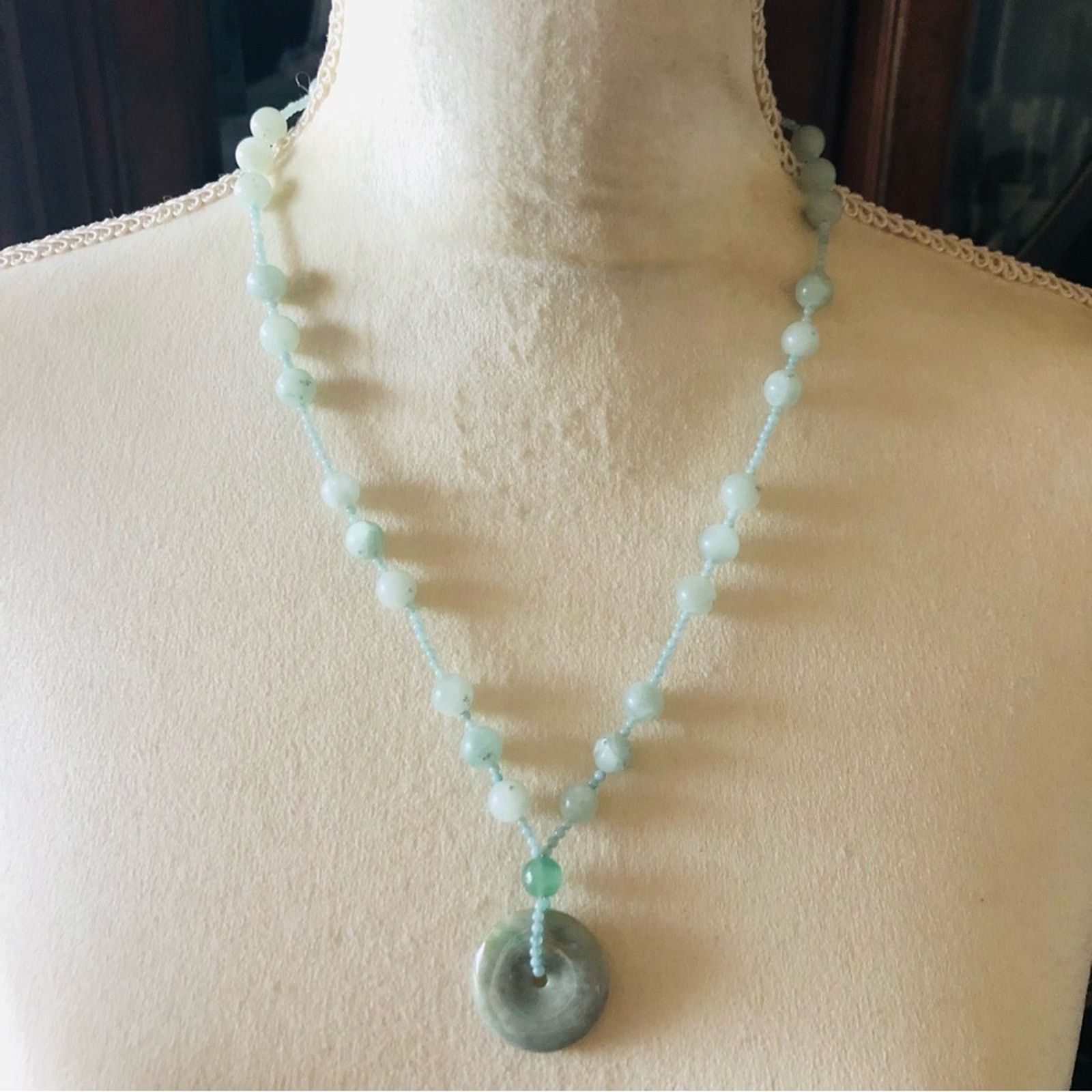 Handmade Hand crafted jadeite stone beaded 925 toggle clasp necklace Size ONE SIZE - 2 Thumbnail