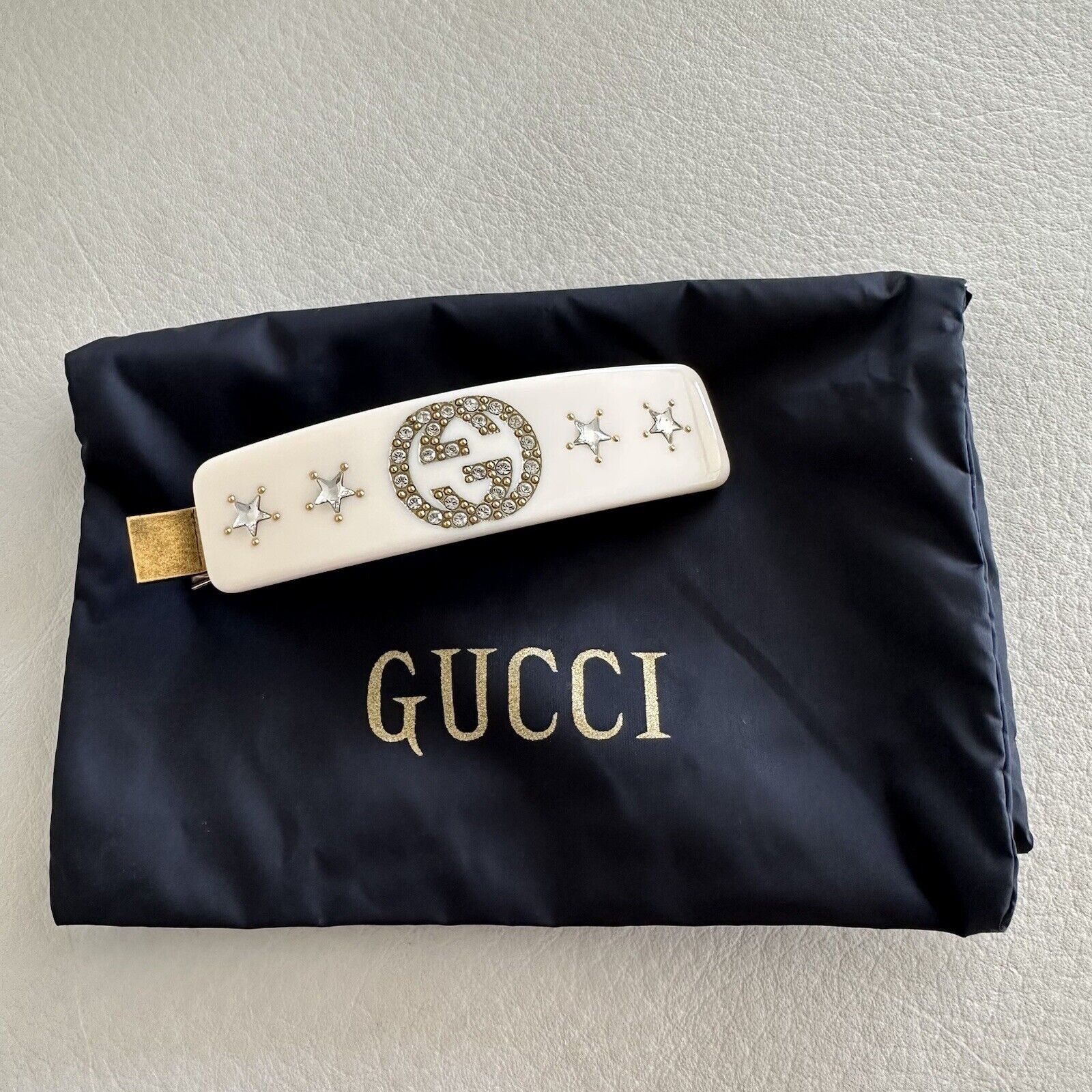 Gucci NEW GUCCI CRYSTAL HAIR INTERLOCKING G Clip White Crystal￼ Size ONE SIZE - 8 Thumbnail