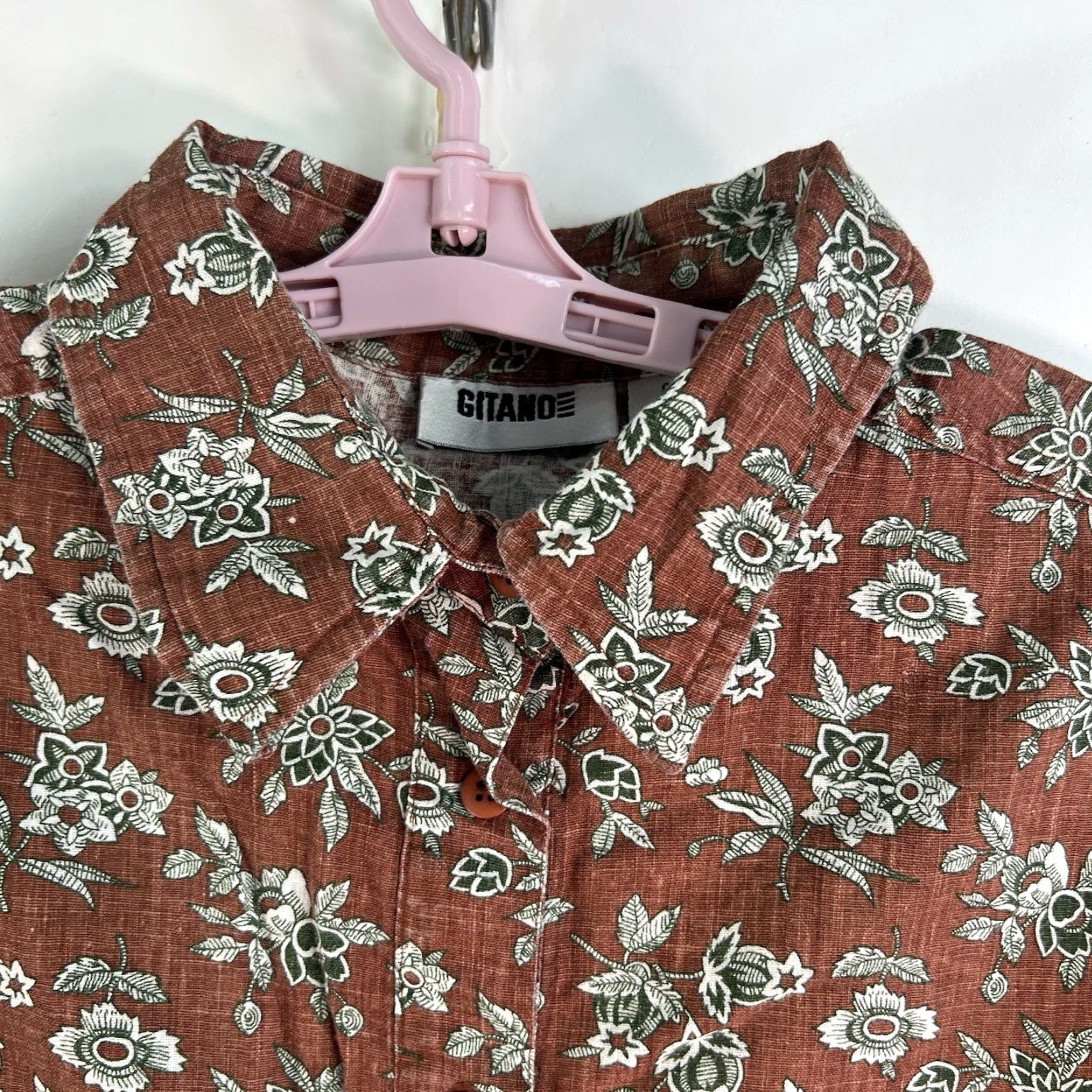 Vintage Gitano Button-Up Shirt Women’s 18W Brown Floral Short Sleeve Size XXL / US 16-18 / IT 52-54 - 3 Thumbnail