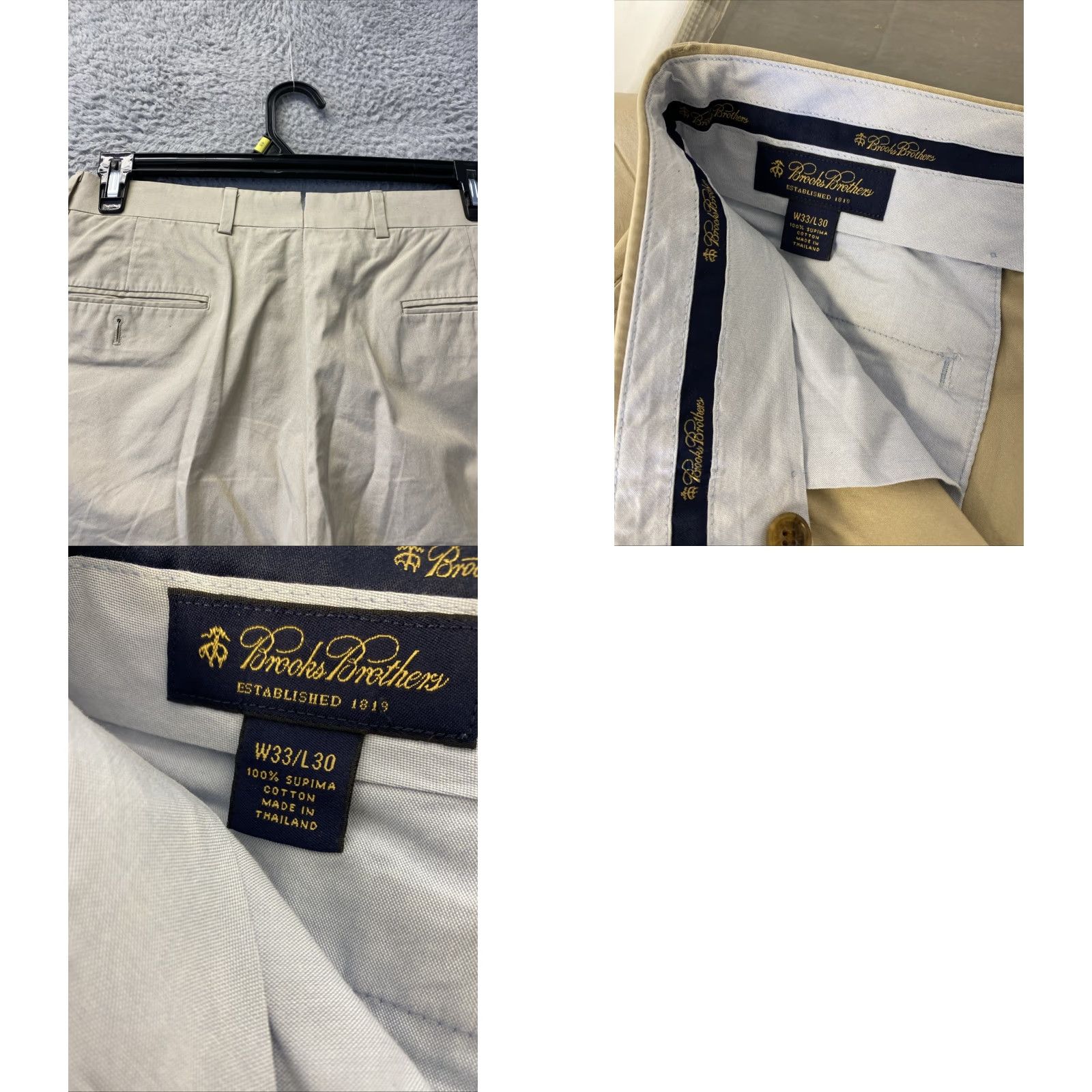 Brooks Brothers BROOKS BROTHERS Men's Chino Pants 33W 30L Tan Cotton Blend Regular Fit Size US 33 - 8 Thumbnail
