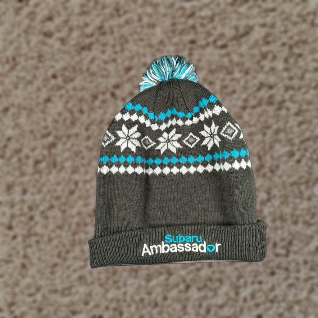 Vintage Subaru Ambassador Beanie Toque Unisex Adults One Size Gray Fair Isle Knit Acrylic Pom Hat Size ONE SIZE - 1 Thumbnail