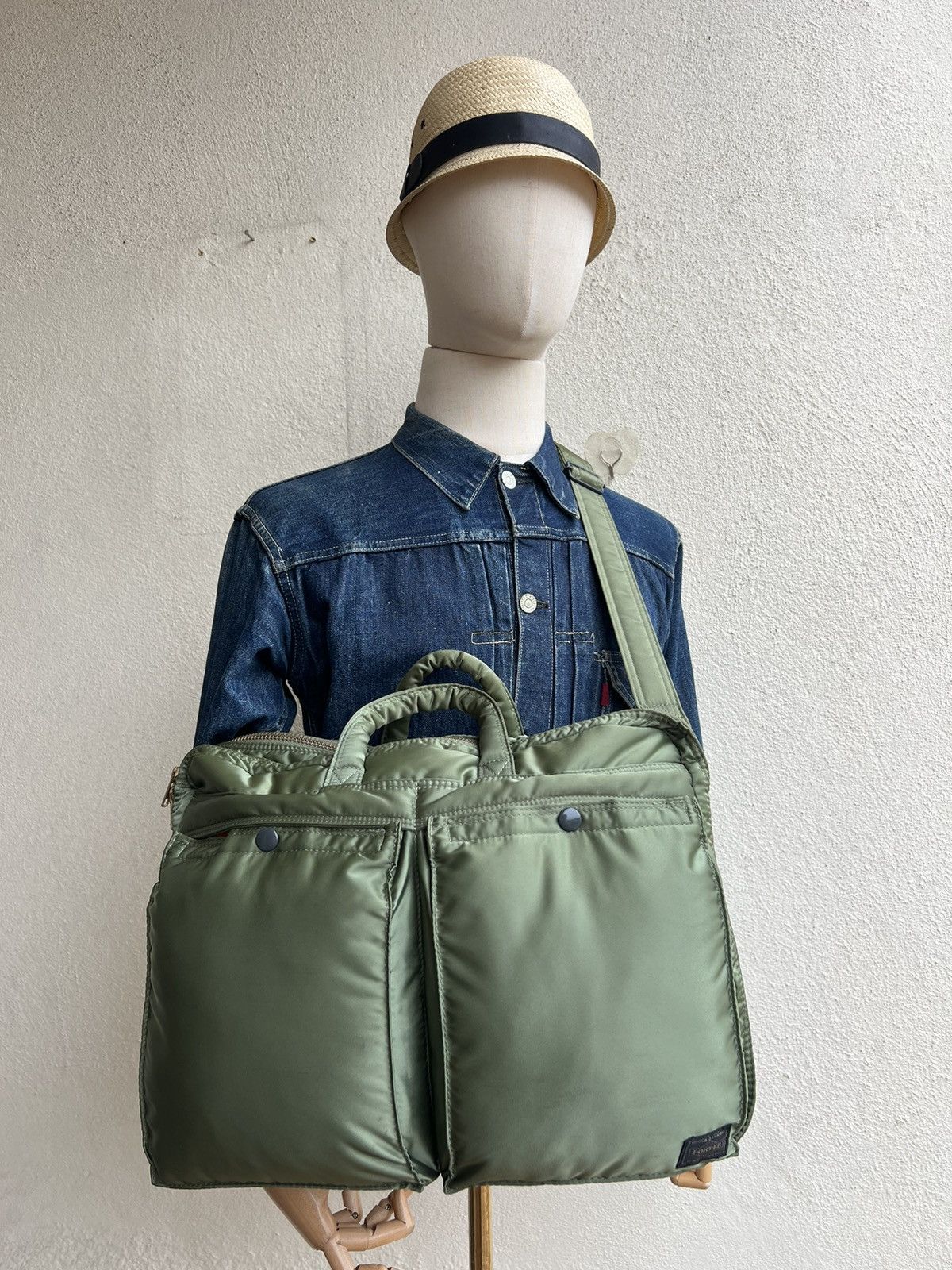 Porter Yoshida Olive Green 2 Way Tanker Bag