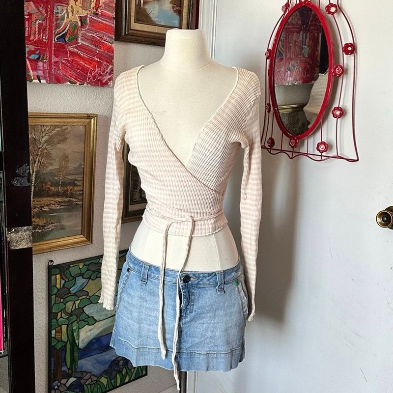 Gap gap pink and yellow striped long sleeve wrap shirt Size L / US 10 / IT 46 - 1 Thumbnail