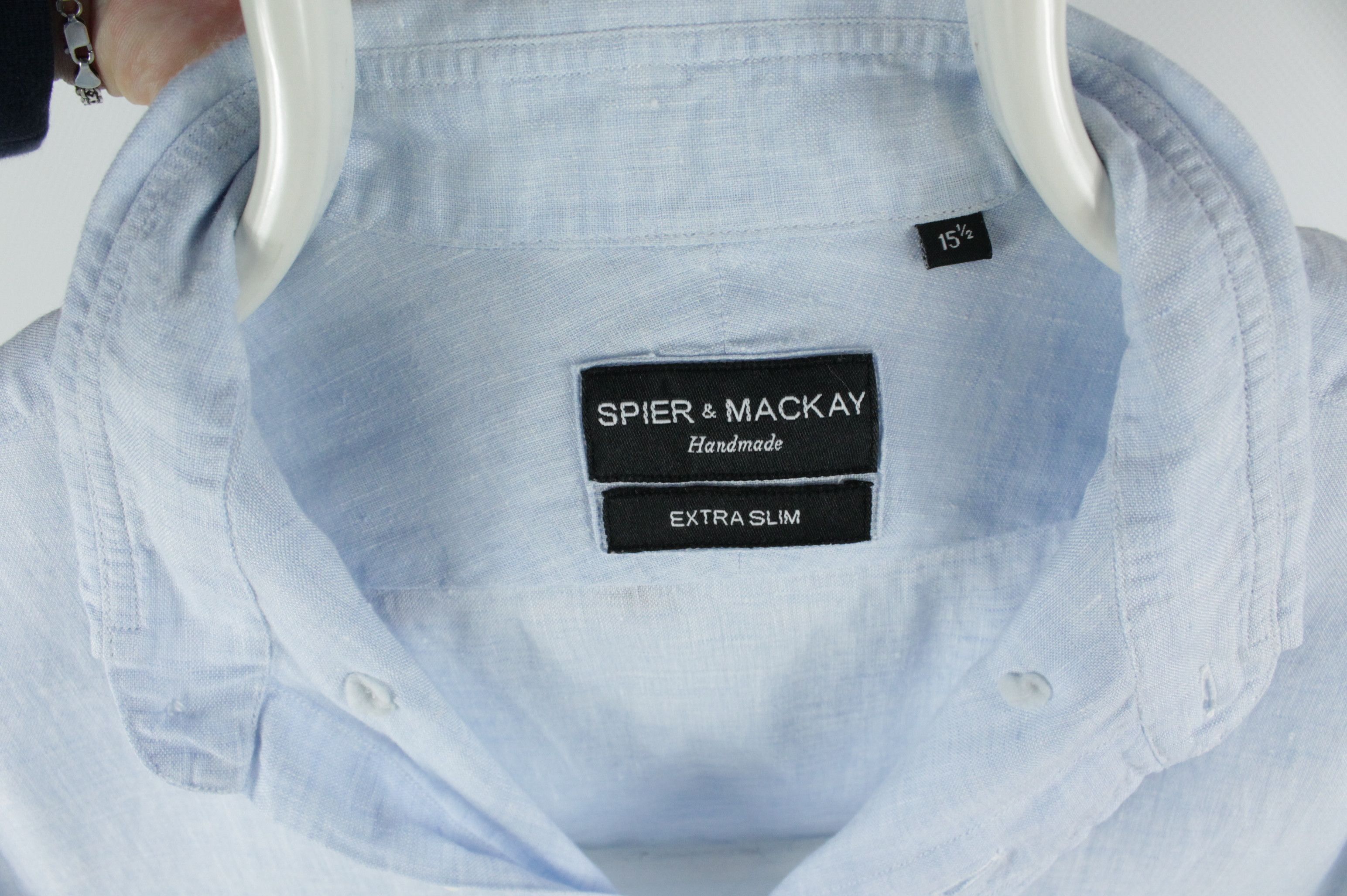 Spier & Mackay Spier & Mackay Handmade Extra Slim Blue Linen Dress Shirt Size US M / EU 48-50 / 2 - 3 Thumbnail