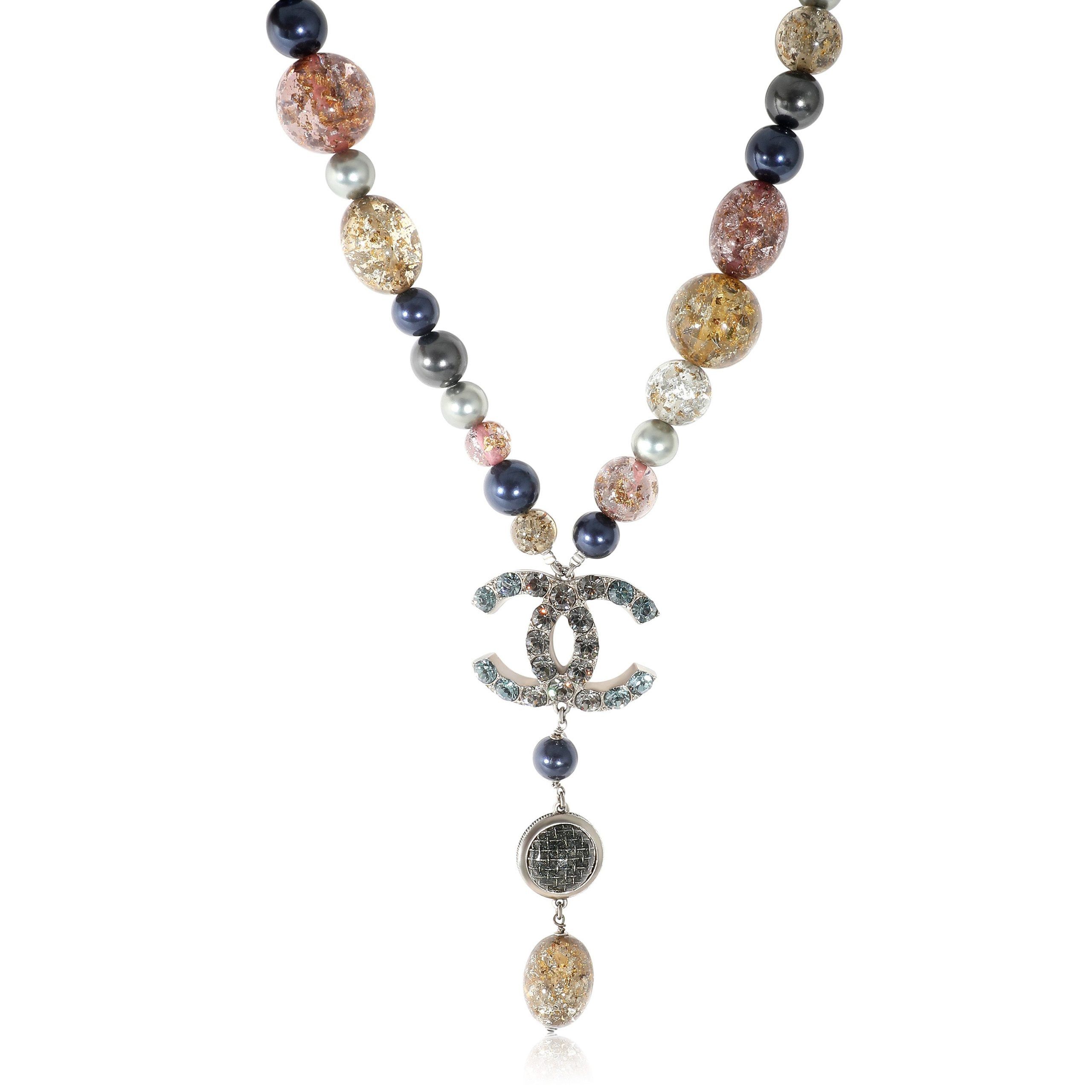 image of Silver Tone Chanel 2006 Cc Rhinestone, Faux Pearls & Beads Necklace, Women's