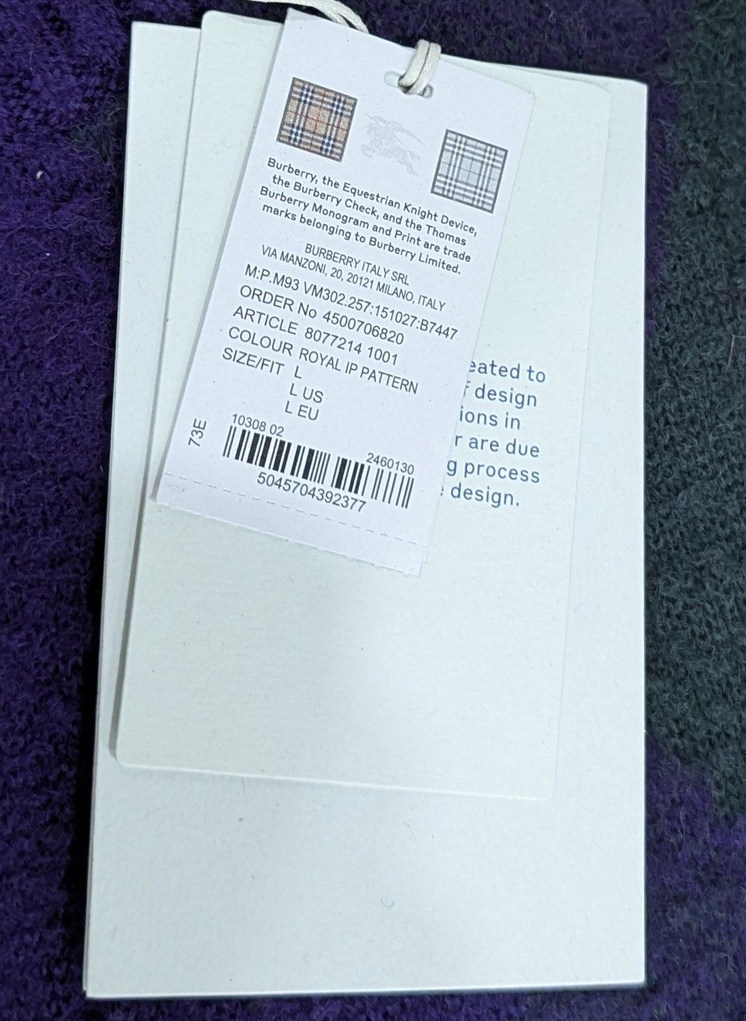 Burberry Burberry Diamond Wool Tasseled Sweater Purple/Green Large Size US L / EU 52-54 / 3 - 9 Thumbnail
