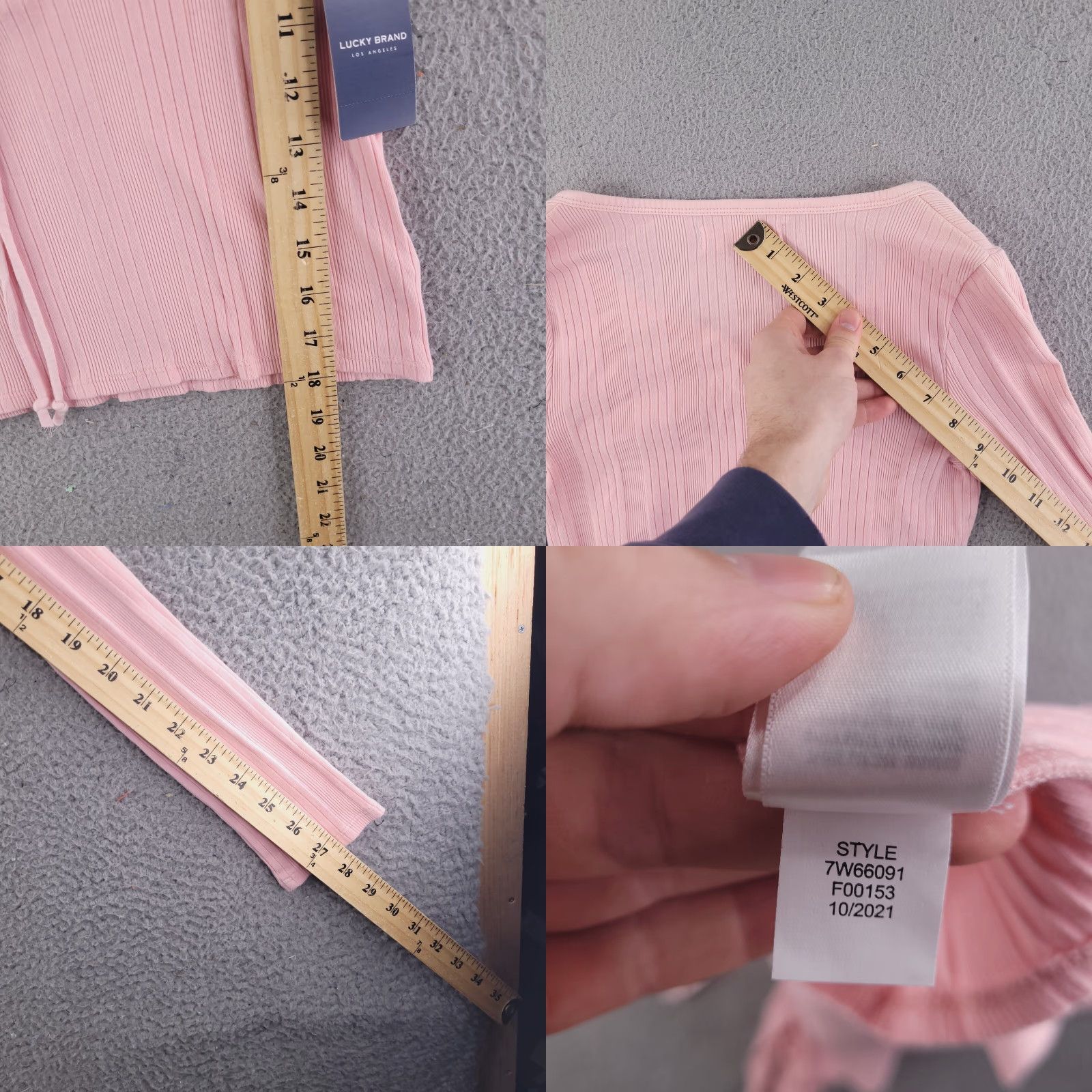 Lucky Brand **Lucky Brand Pink Crop Top Women's XS Ribbed Cable Long Sleeve** New title: **Lucky Brand Women's XS Pink Crop Top Ribbed Cable Long Sleeve** ``` Size XS / US 0-2 / IT 36-38 - 8 Thumbnail