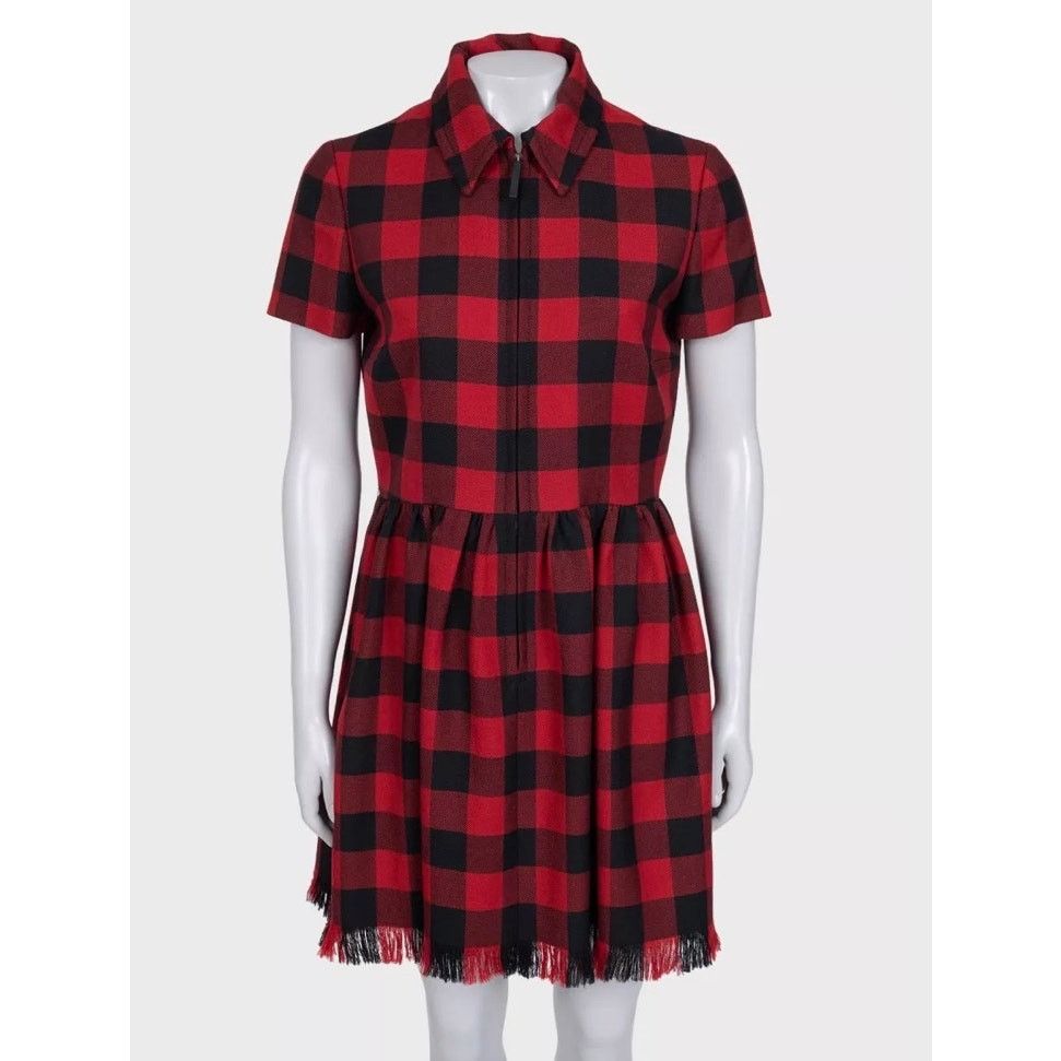 Christian Dior Monsieur Christian Dior Red Plaid Wool Dress - Size IT44 Size L / US 10 / IT 46 - 1 Thumbnail