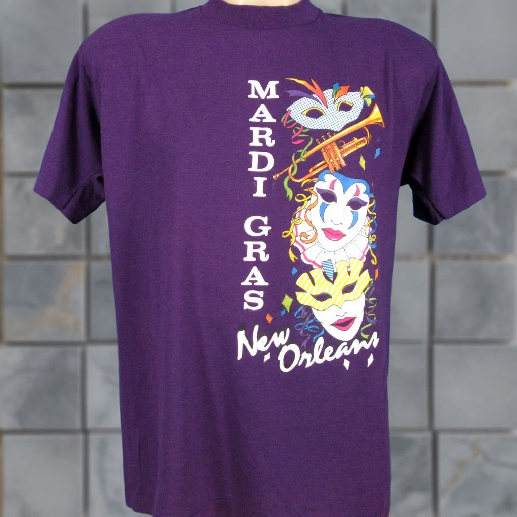 Vintage VINTAGE New Orleans Mardi Gras Paper Thin T-Shirt M/L Jazz Single Stitch Shirt Mens XS? Size US M / EU 48-50 / 2 - 1 Thumbnail